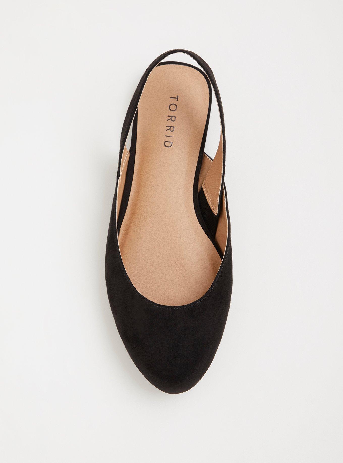 Black Faux Suede Slingback Flat (Wide Width), , alternate