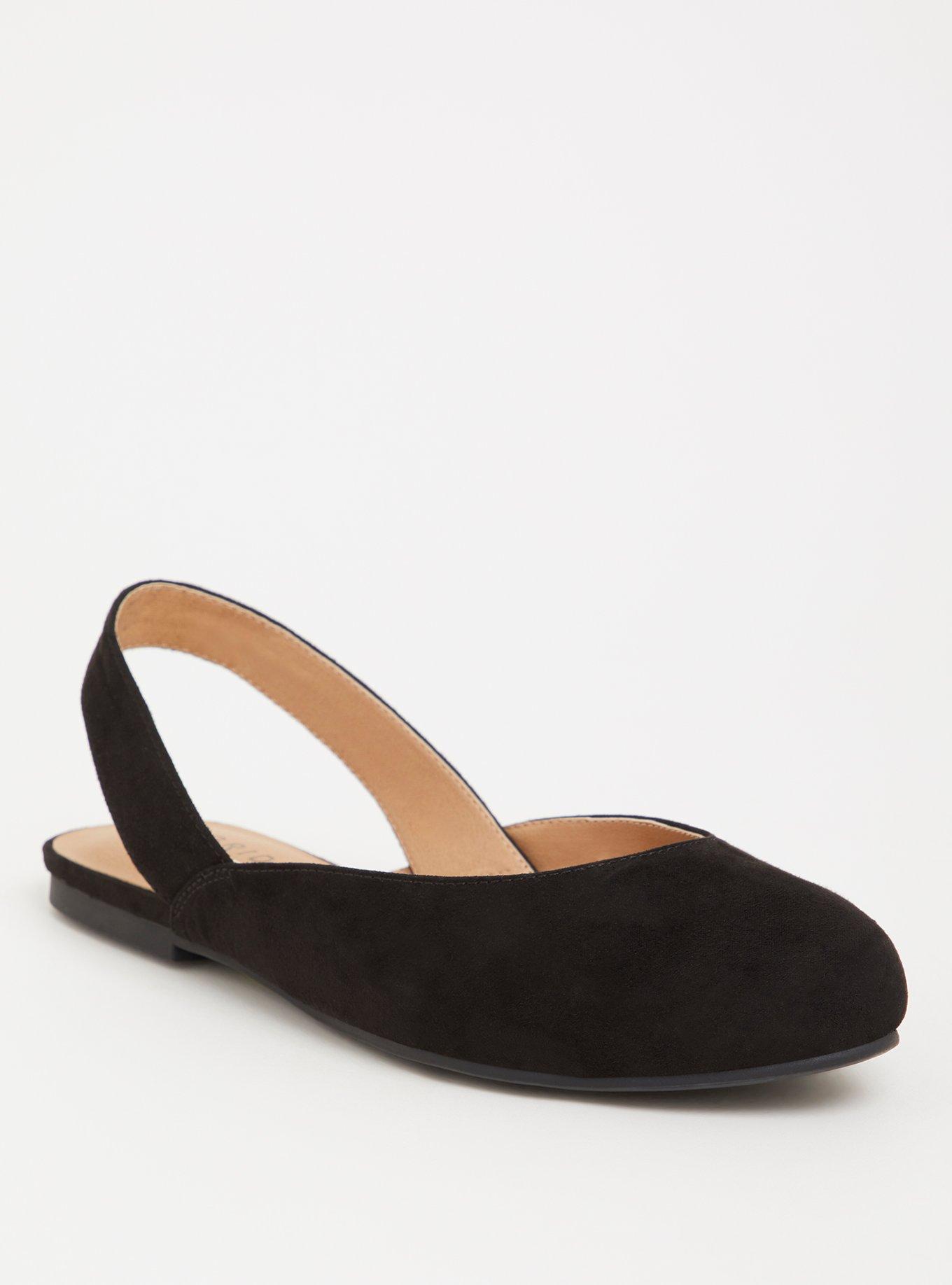 Black Faux Suede Slingback Flat (Wide Width), , hi-res