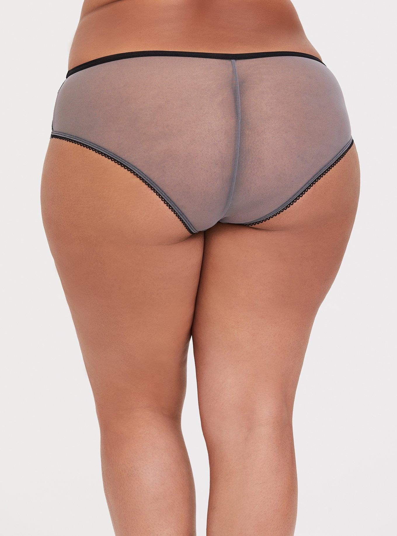Plus Size Grey Embroidered Microfiber Hipster Panty, DARK PEARL GREY, alternate