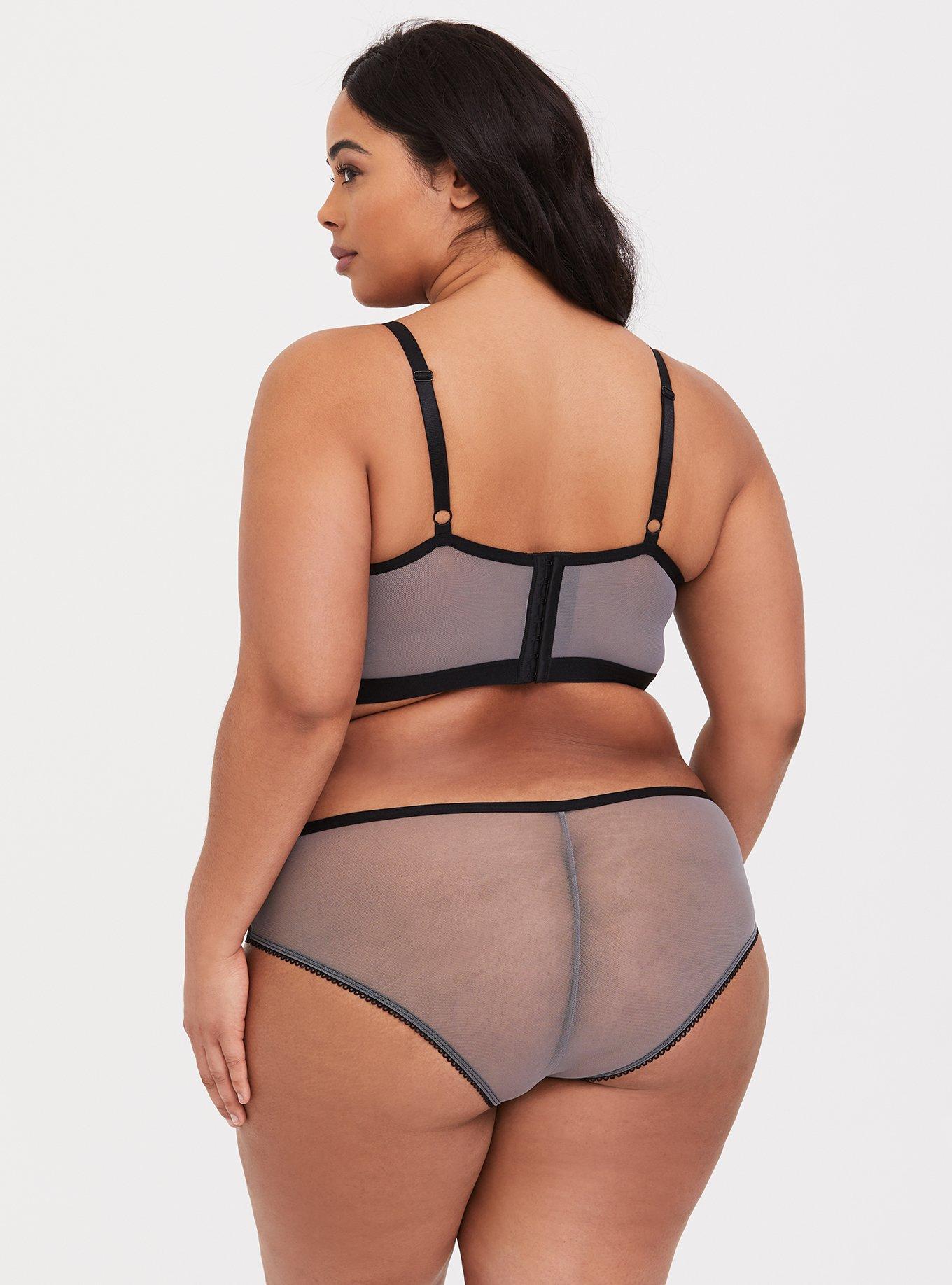 Plus Size Grey Embroidered Microfiber Hipster Panty, DARK PEARL GREY, alternate