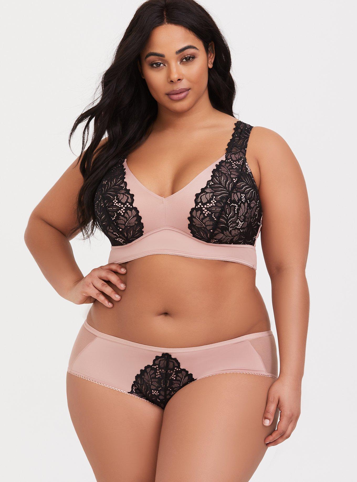 Plus Size Dusty Pink Microfiber & Lace Hipster Panty, DUSTY QUARTZ, alternate