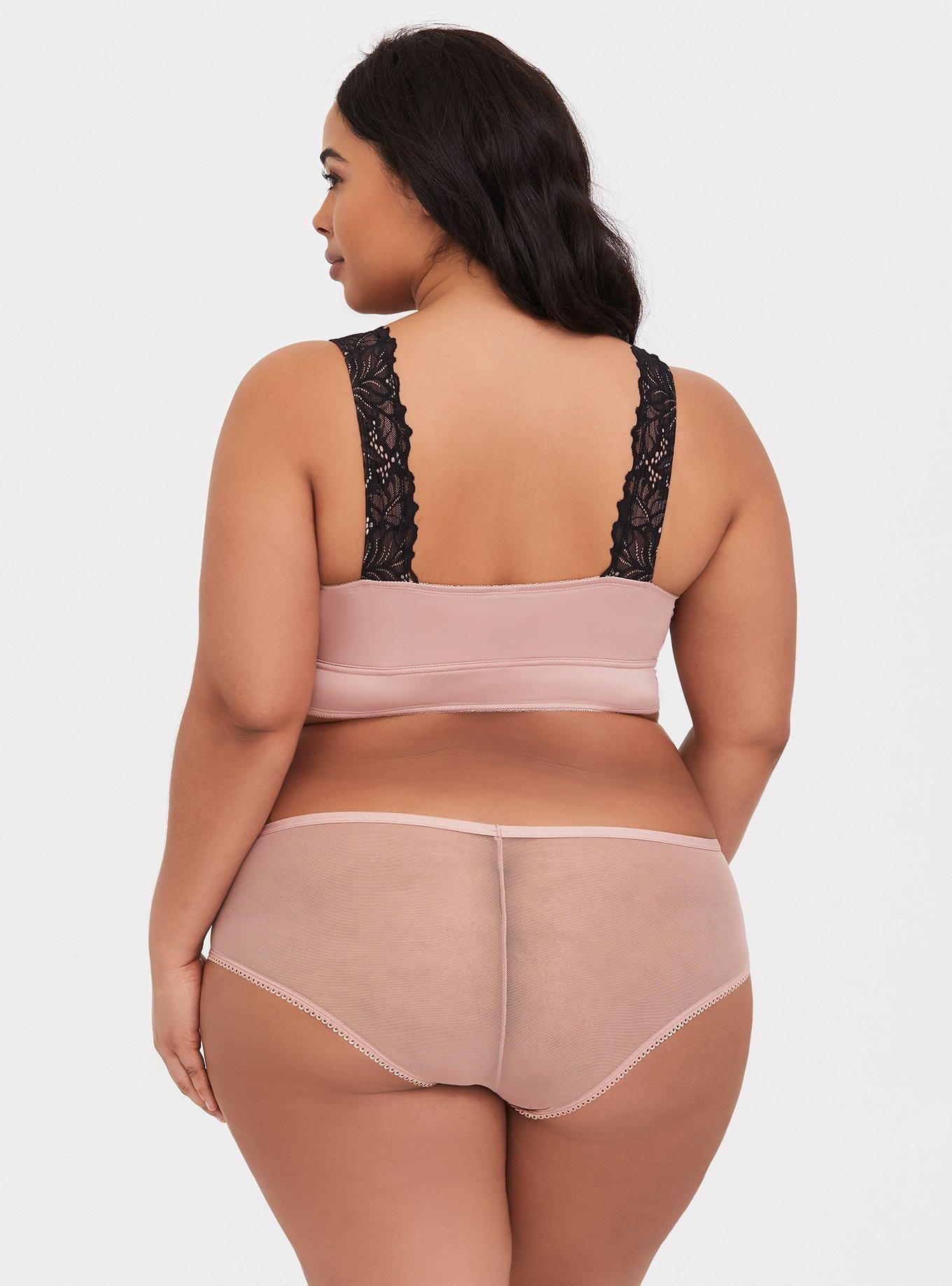 Plus Size Dusty Pink Microfiber & Lace Hipster Panty, DUSTY QUARTZ, alternate