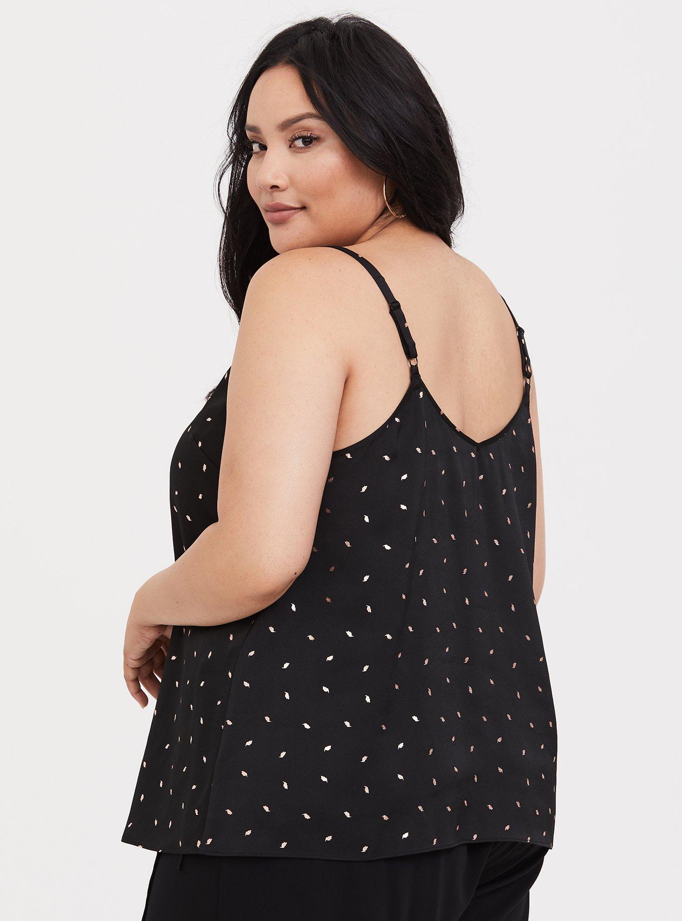 Plus Size Sophie - Black Foil Feather Swing Cami, DEEP BLACK, alternate