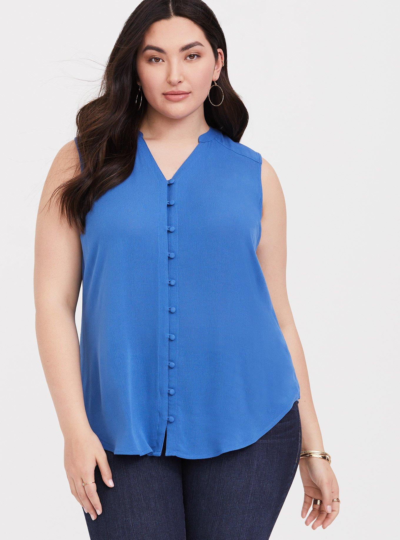 Plus Size - Harper - Blue Button-Loop Tank - Torrid