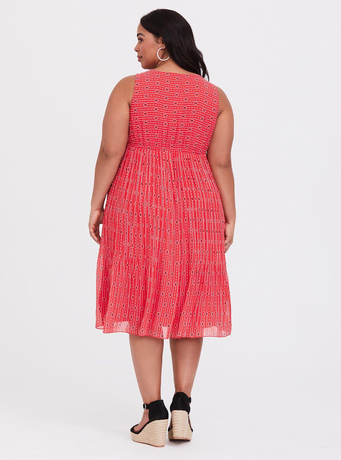 Coral Medallion Chiffon Pleated Midi Dress, LINED SHAPES, alternate