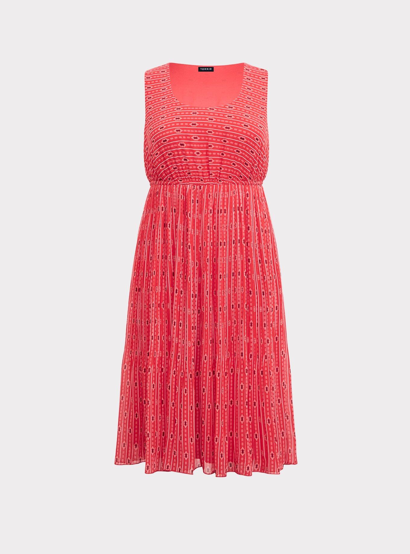 Coral Medallion Chiffon Pleated Midi Dress, LINED SHAPES, hi-res