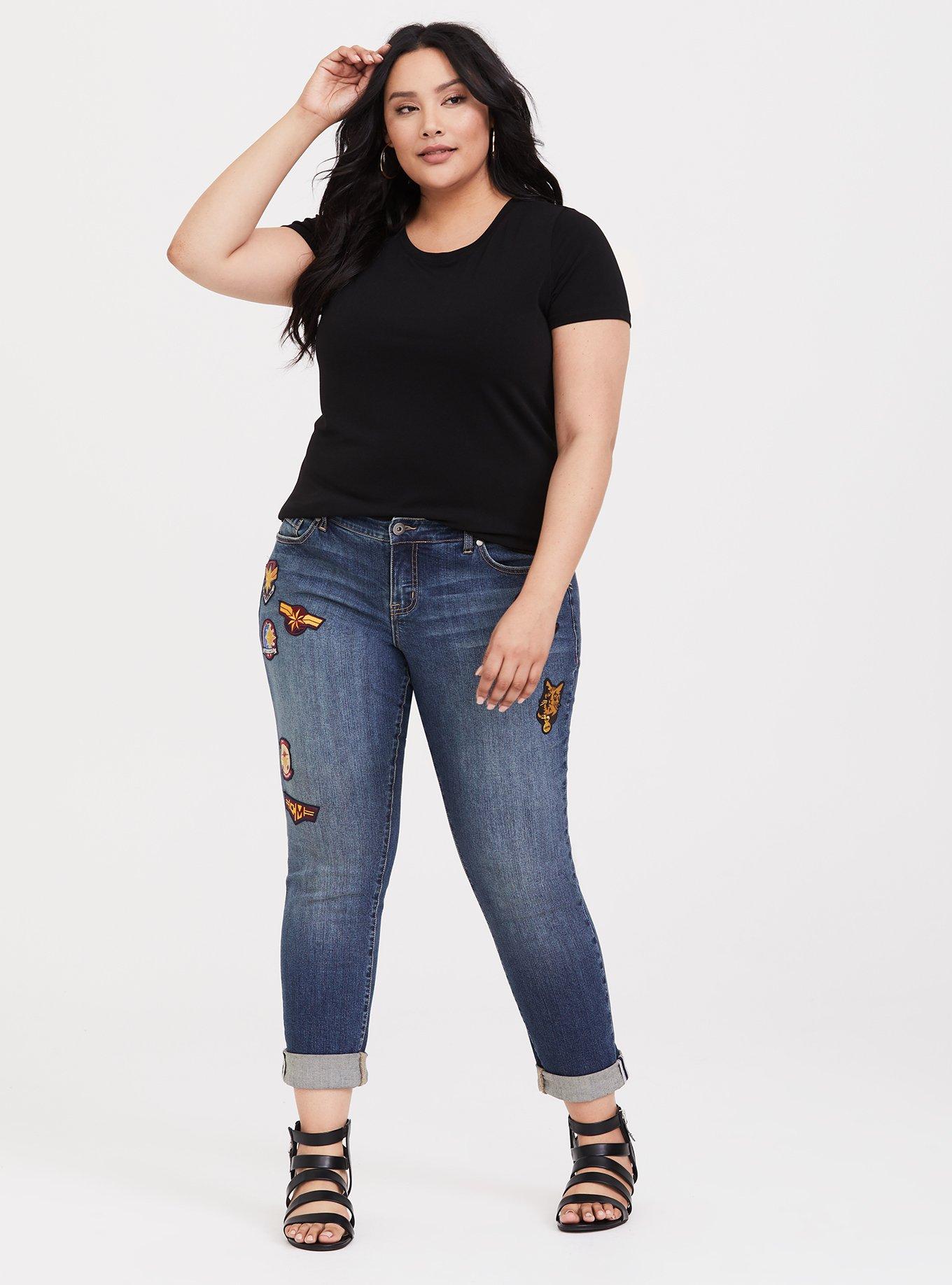 Her Universe Captain Marvel Patchwork Boyfriend Jean, CLEAR DAY, alternate