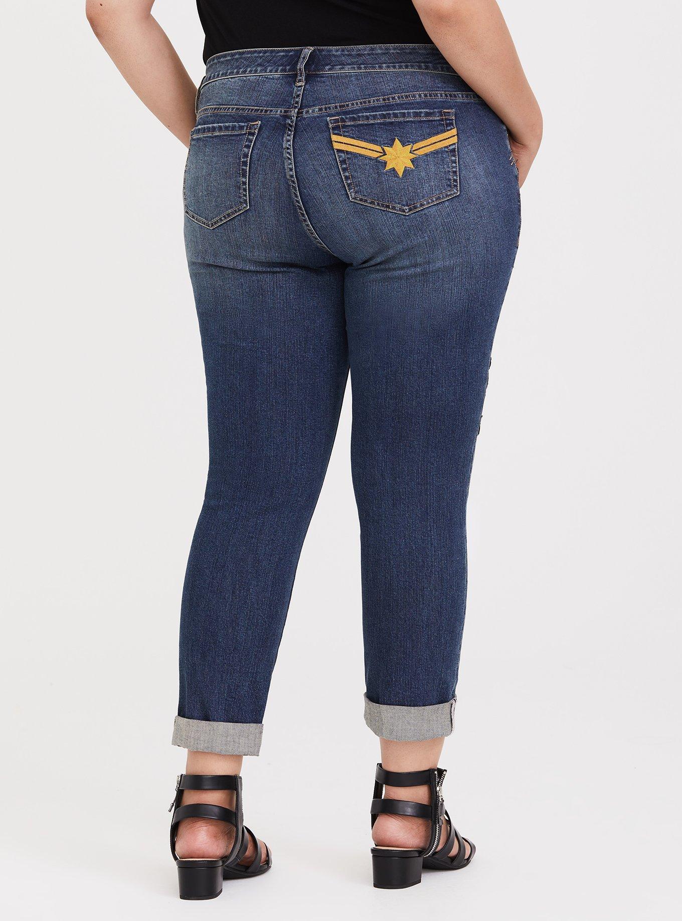 Her Universe Captain Marvel Patchwork Boyfriend Jean, CLEAR DAY, alternate