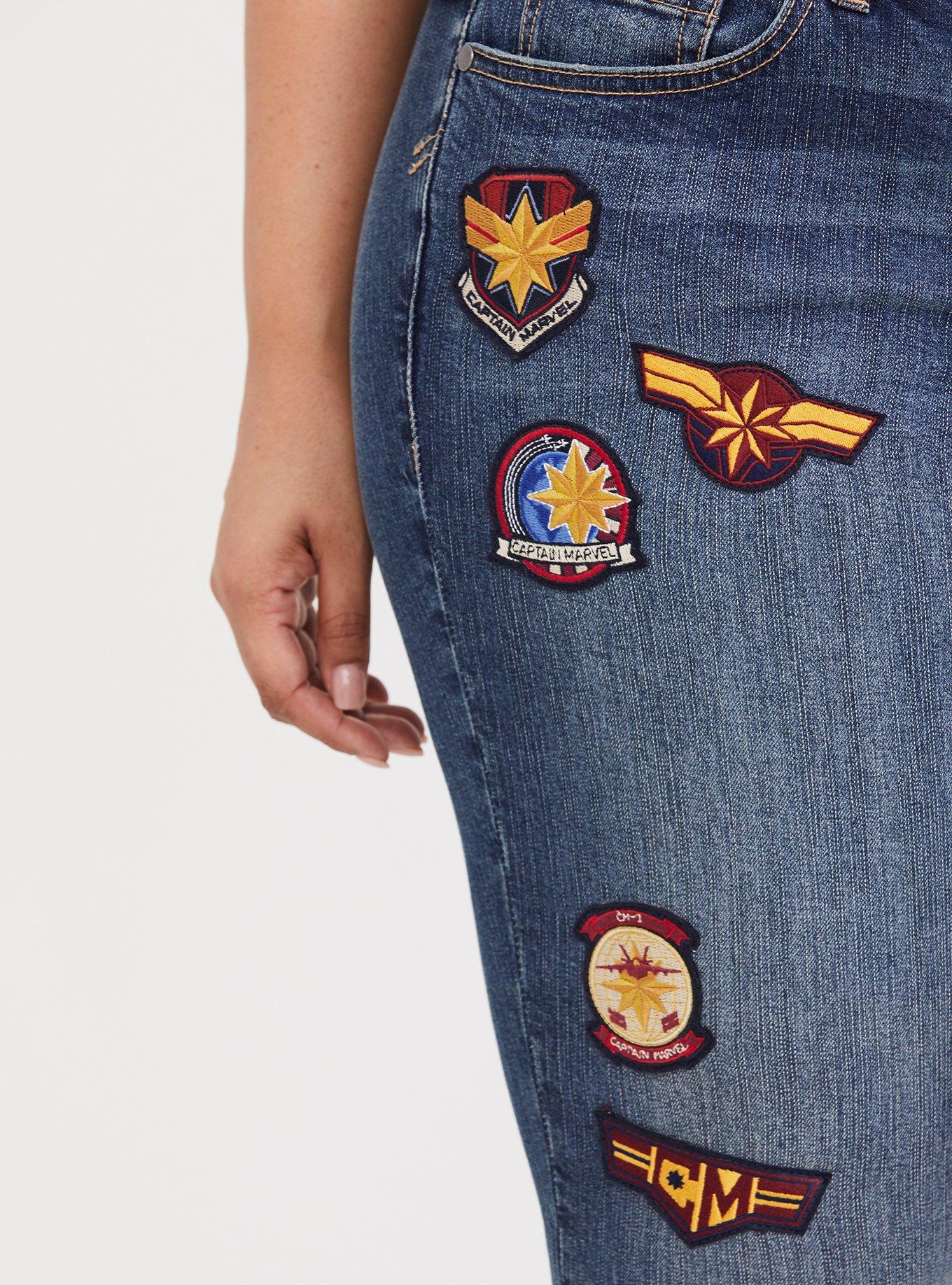 Her Universe Captain Marvel Patchwork Boyfriend Jean, CLEAR DAY, alternate