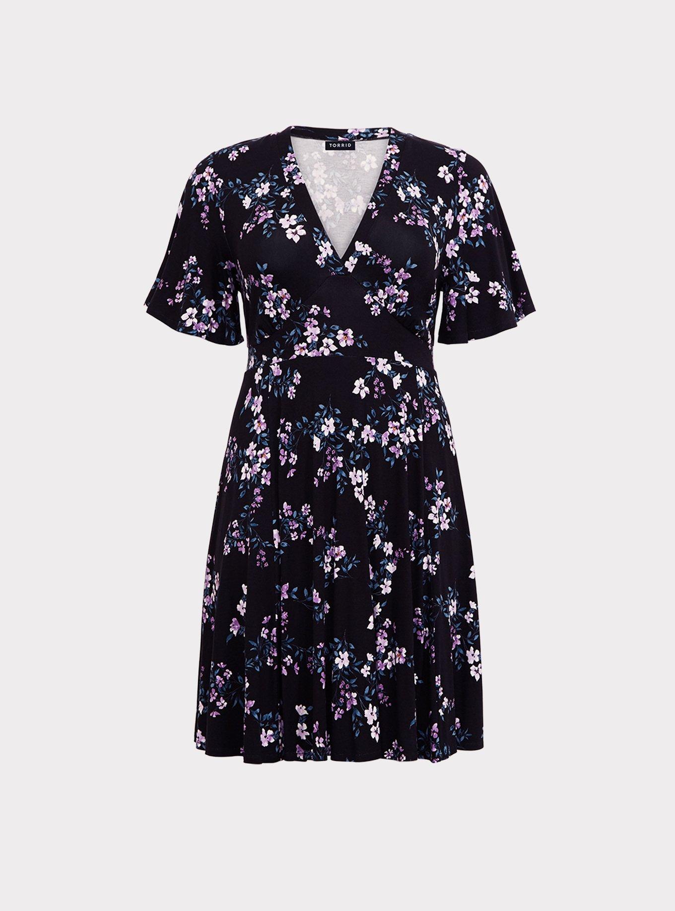 Plus Size - Black Floral Jersey Skater Dress - Torrid