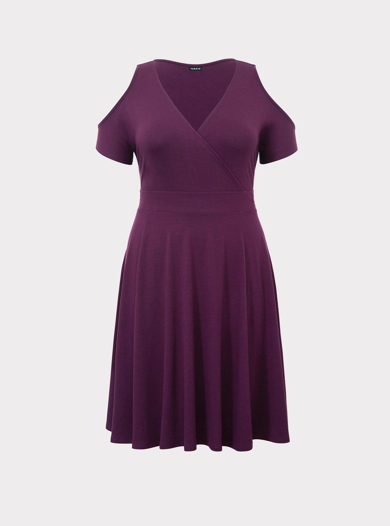Plus Size - Purple Cold Shoulder Jersey Skater Dress - Torrid