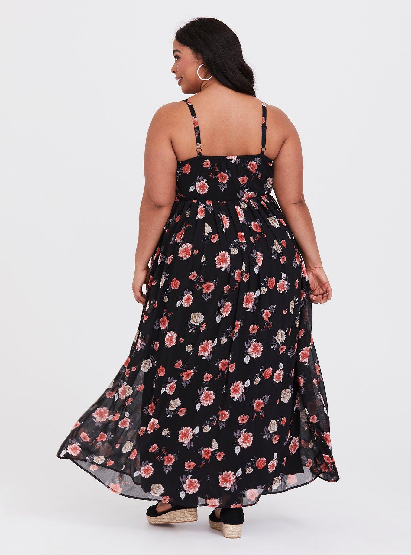 Plus Size - Black Floral Pleated Chiffon Maxi Dress - Torrid