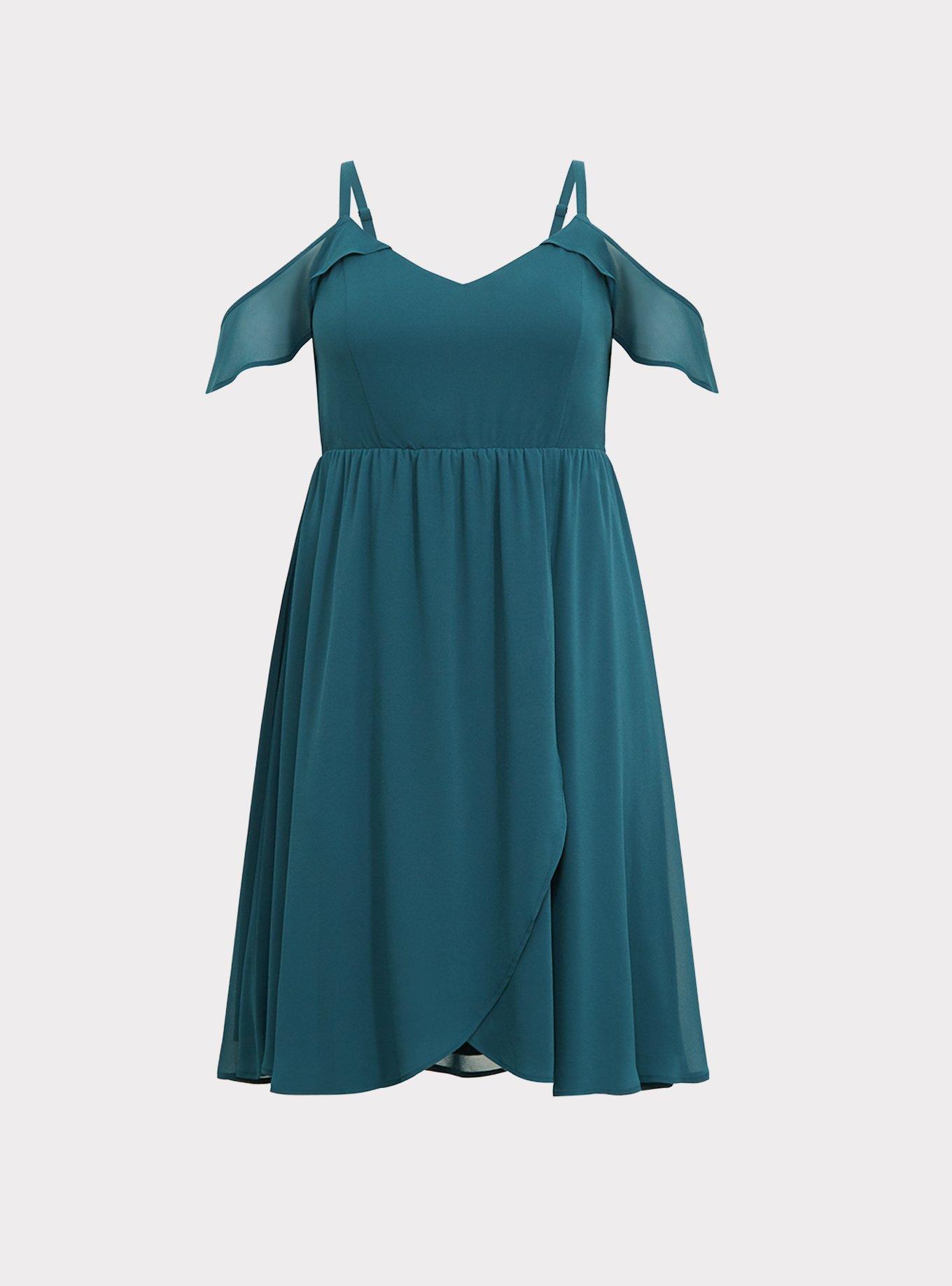 Plus Size Mini Chiffon Cold Shoulder Dress, , hi-res