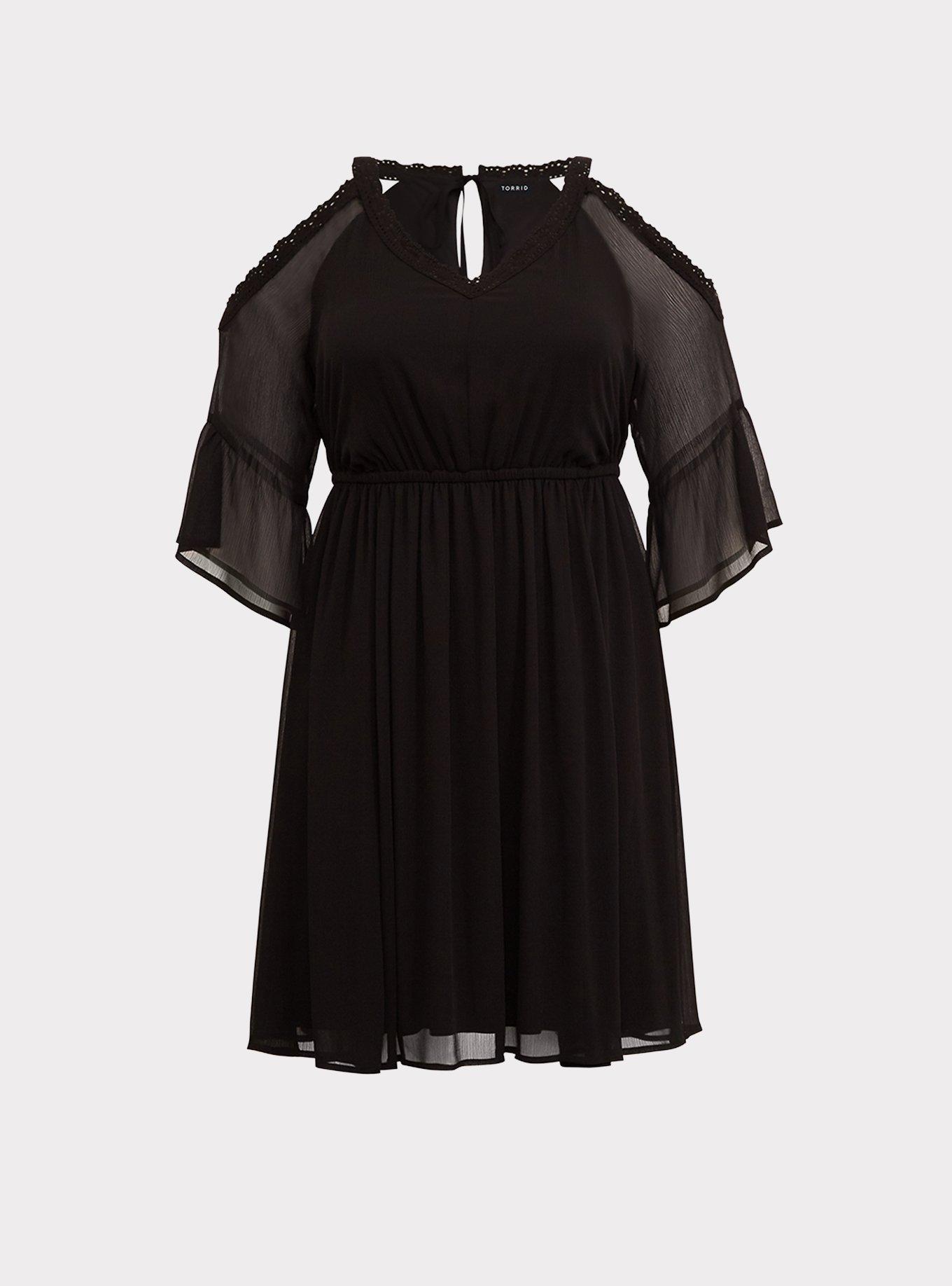 Plus Size Black Chiffon Cold Shoulder Skater Dress Torrid