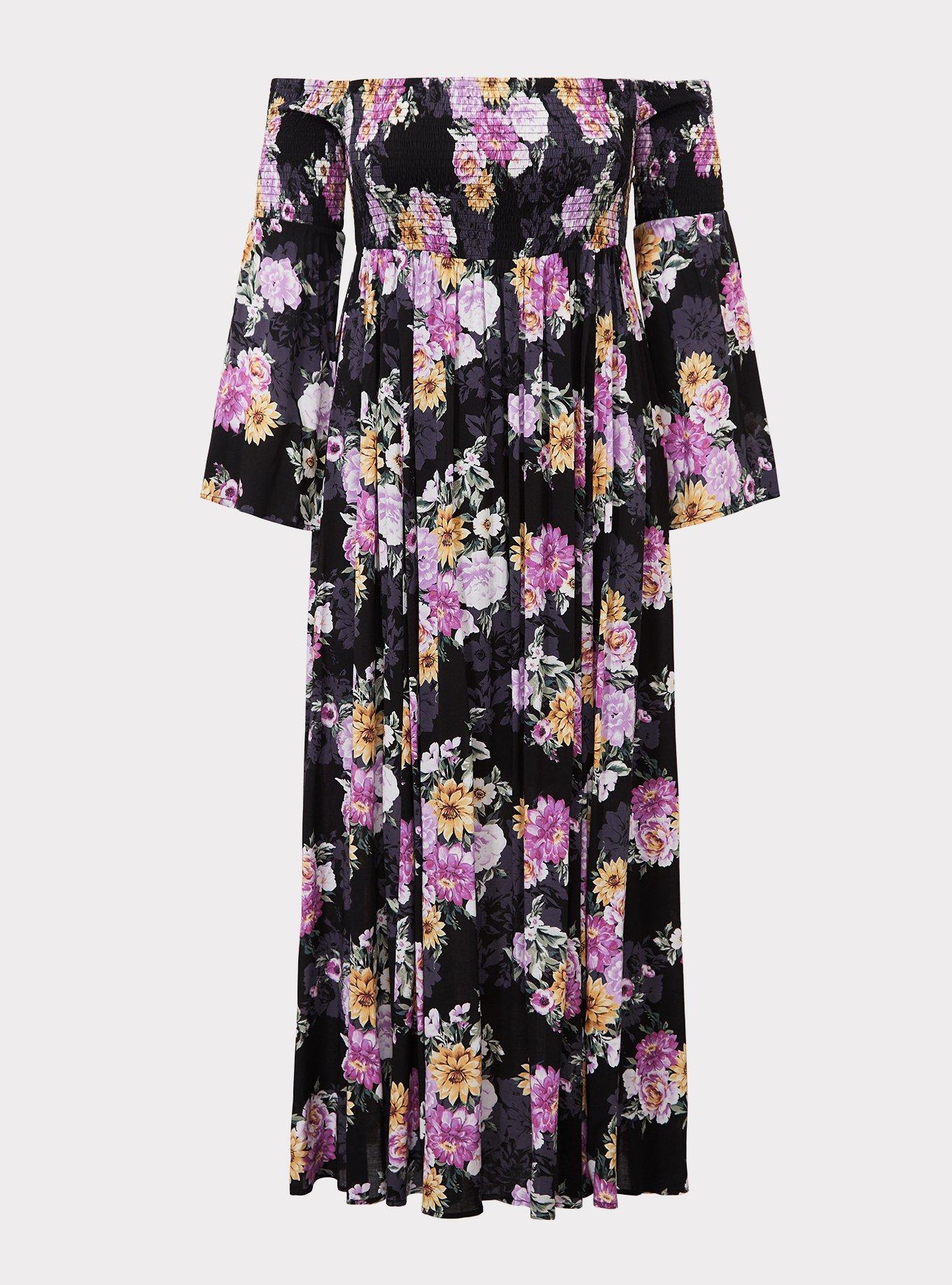 black floral off shoulder maxi dress Floral Off Shoulder Maxi Dress, Black Multi, Size 10