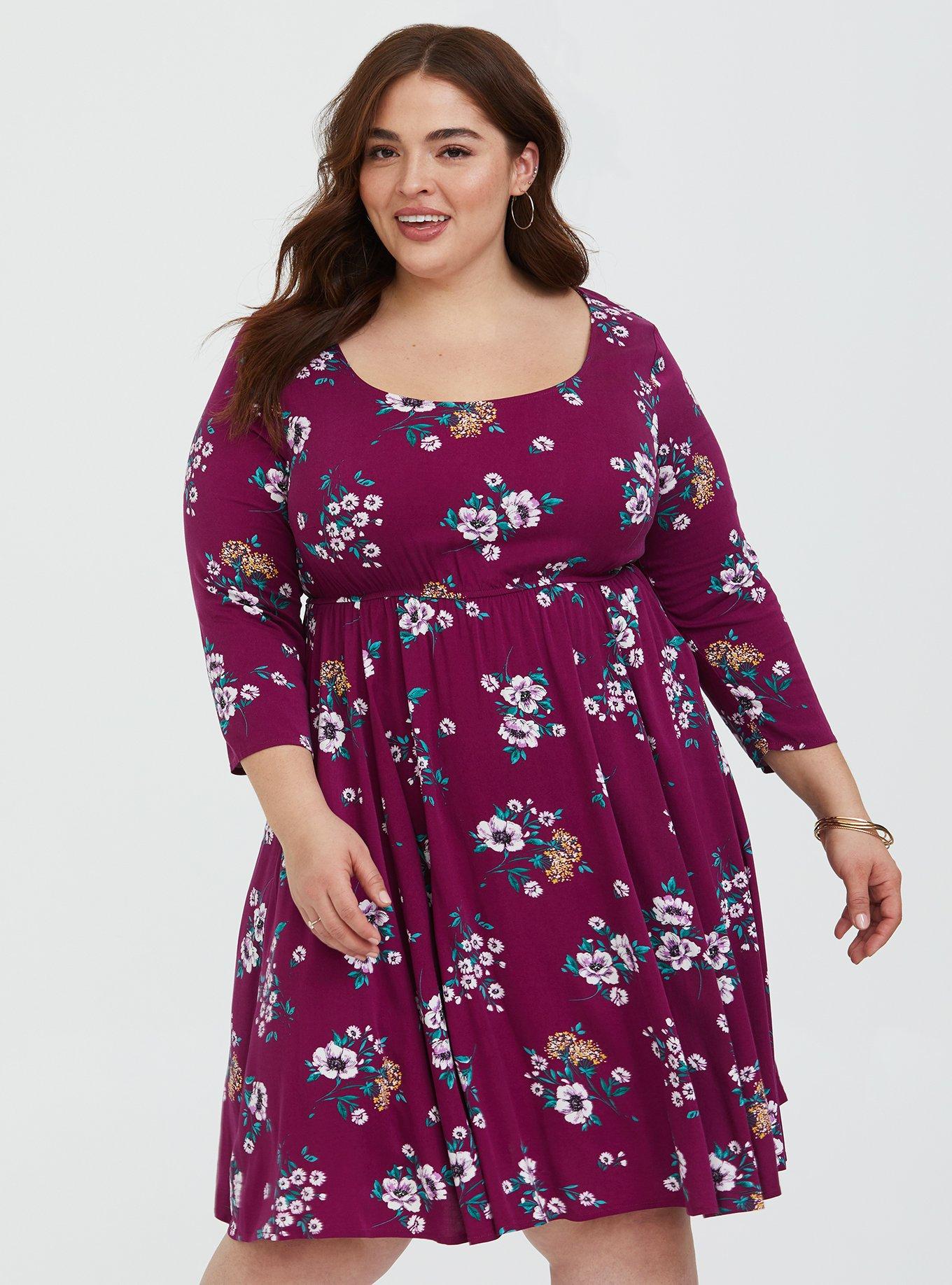 Purple Floral Challis Skater Dress, FLORAL BUSHEL, alternate
