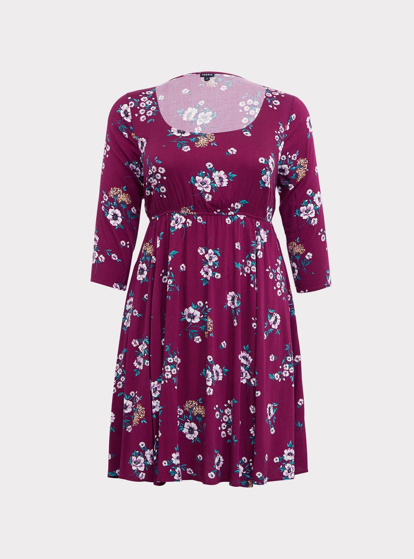 Purple Floral Challis Skater Dress, FLORAL BUSHEL, hi-res