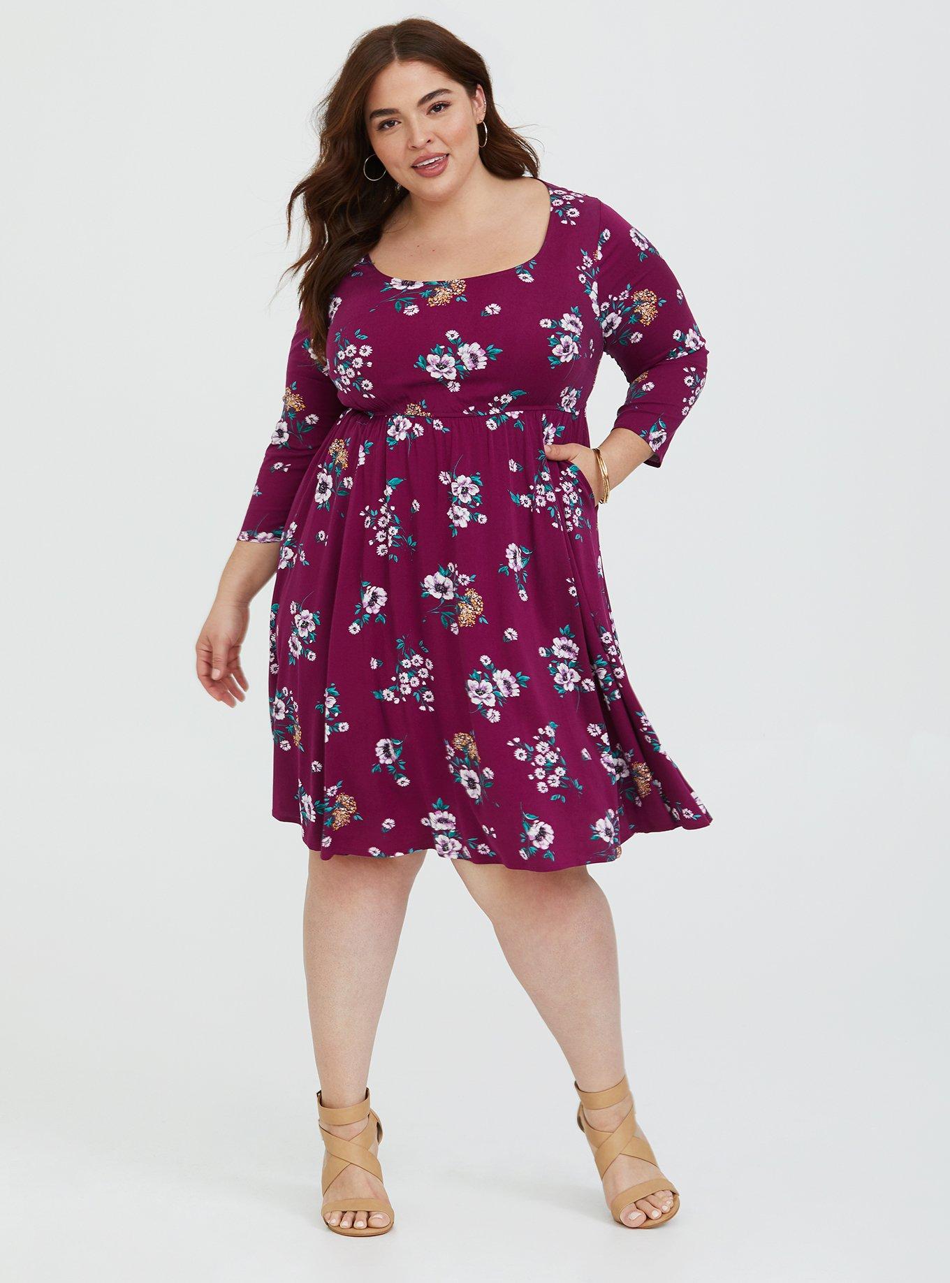 Purple Floral Challis Skater Dress, FLORAL BUSHEL, hi-res