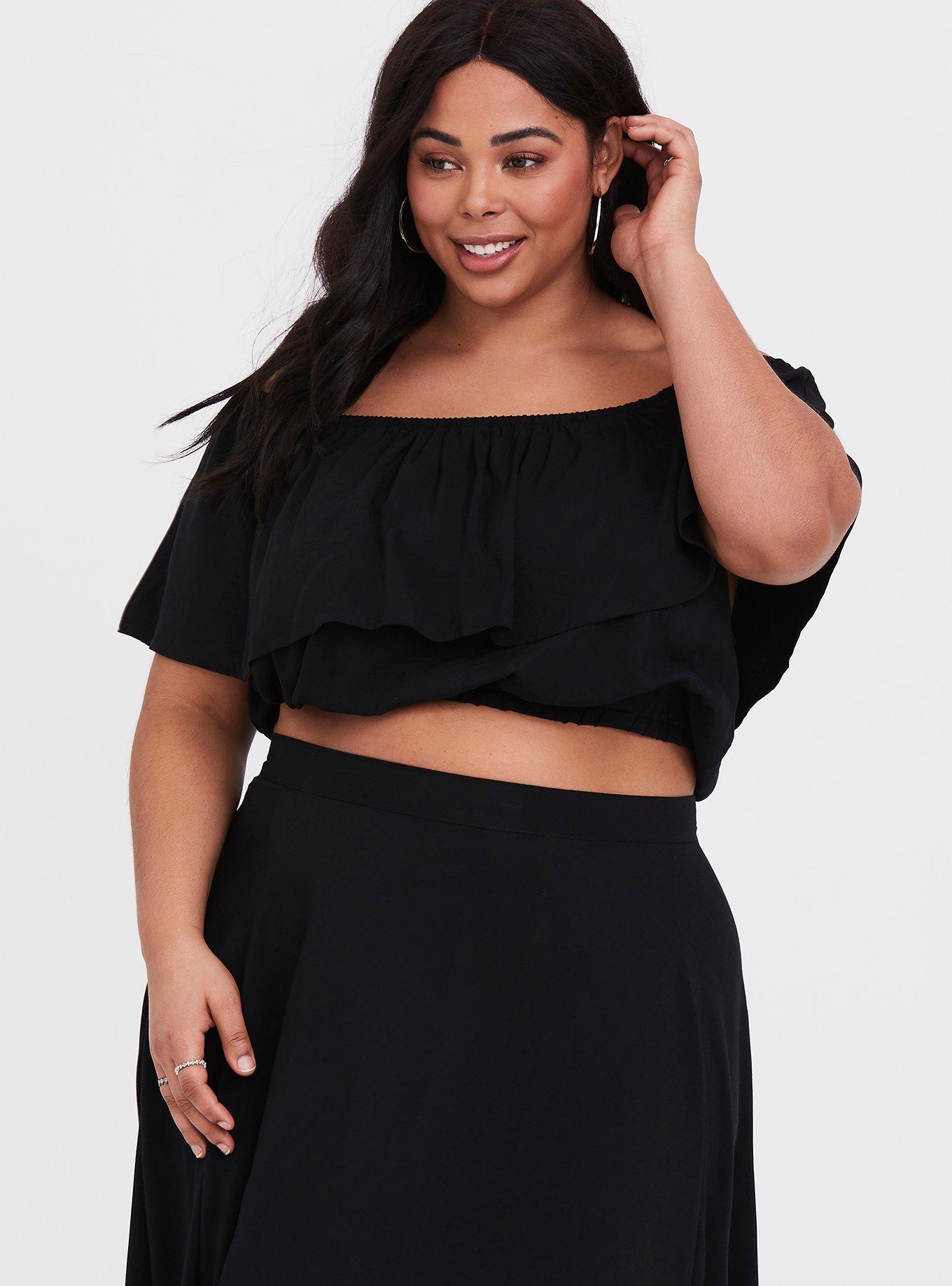 Plus Size - High Rise Ruched Flare Skirt With Brief - Torrid