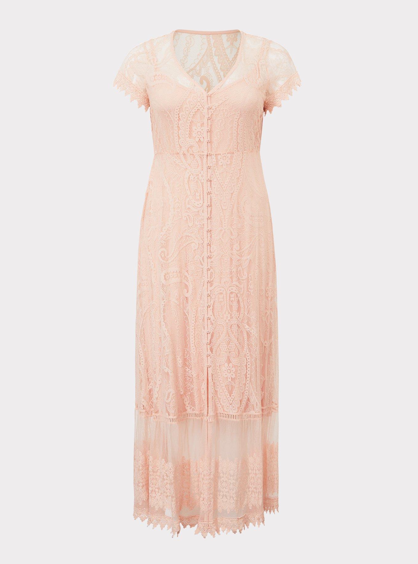 torrid peach lace dress Plus Size - Peach Pink Lace Button Front Maxi Dress