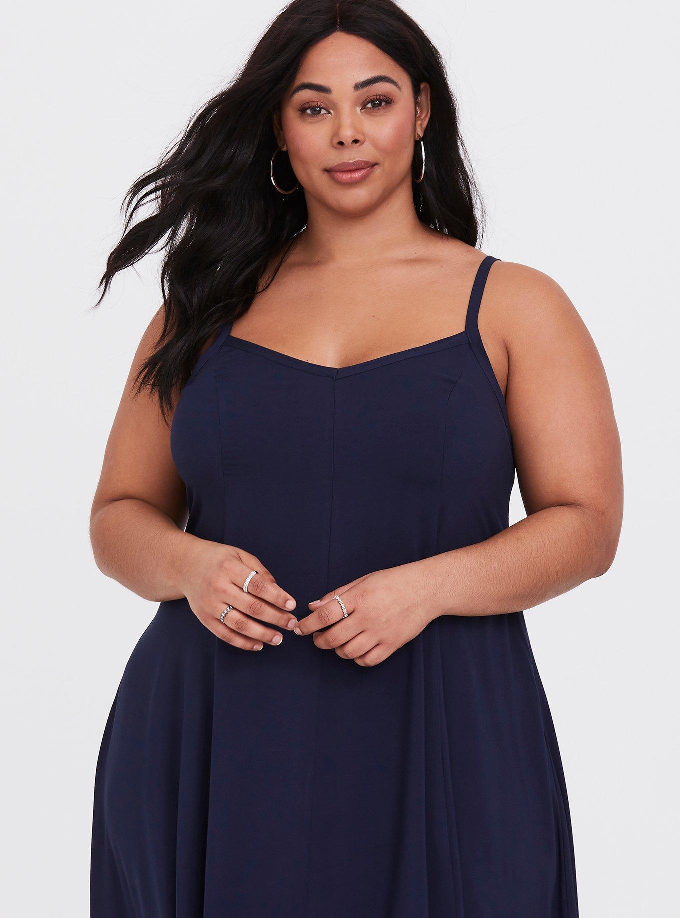 Plus Size Navy Challis Trapeze Maxi Dress Torrid