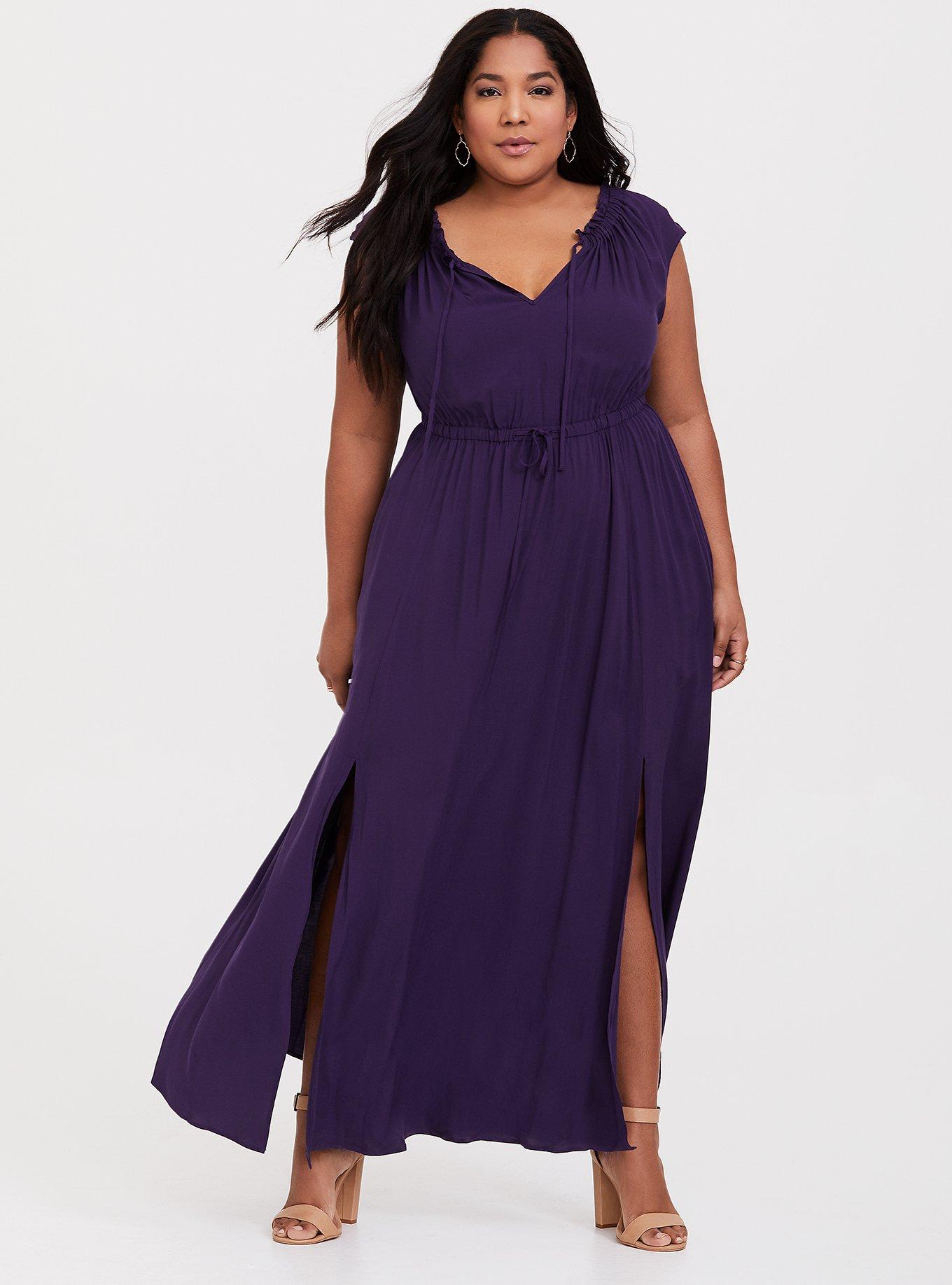 Plus Size - Purple Challis Slit Maxi Dress - Torrid