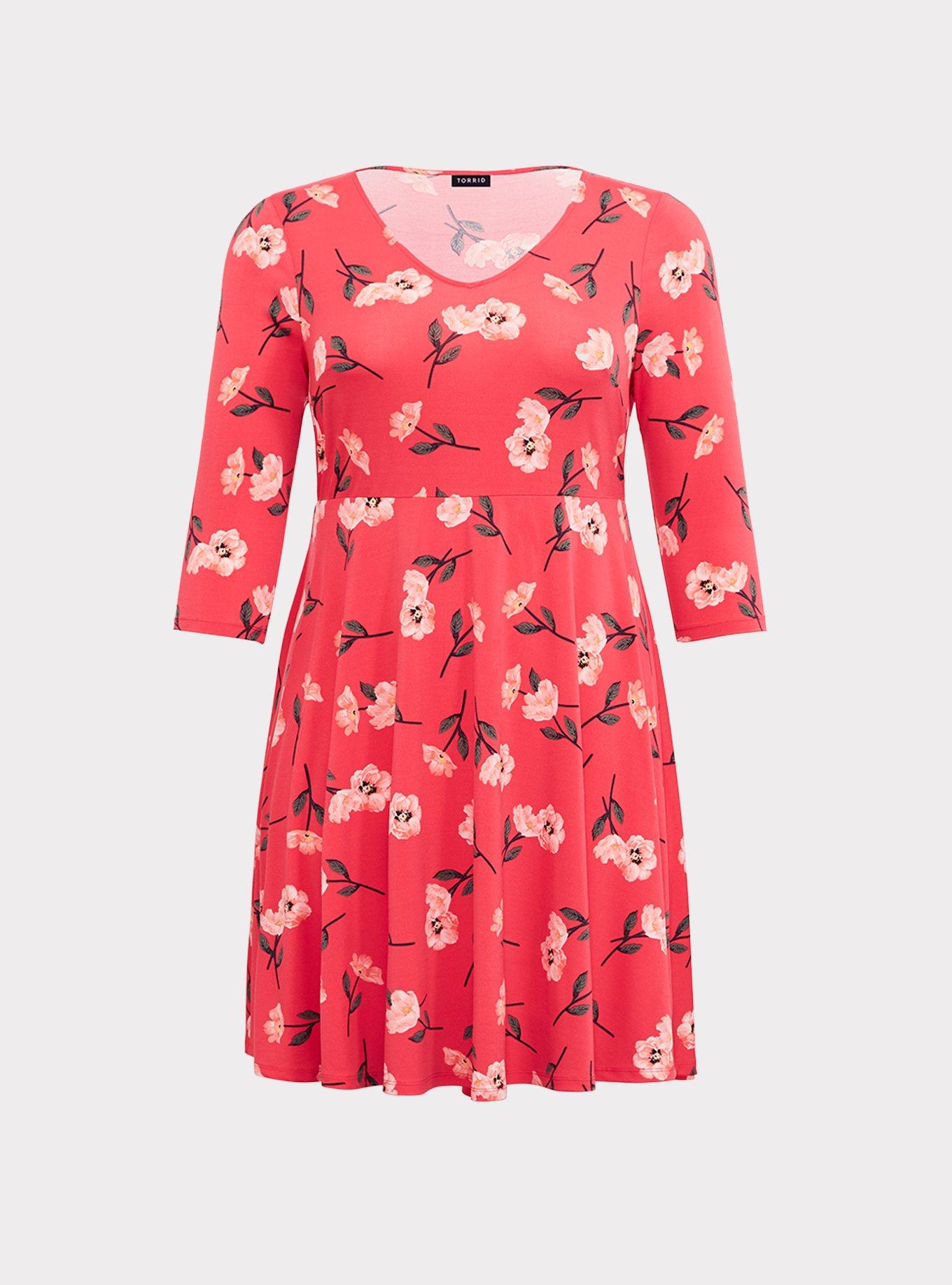 Plus Size Red Floral Studio Knit Skater Dress Torrid