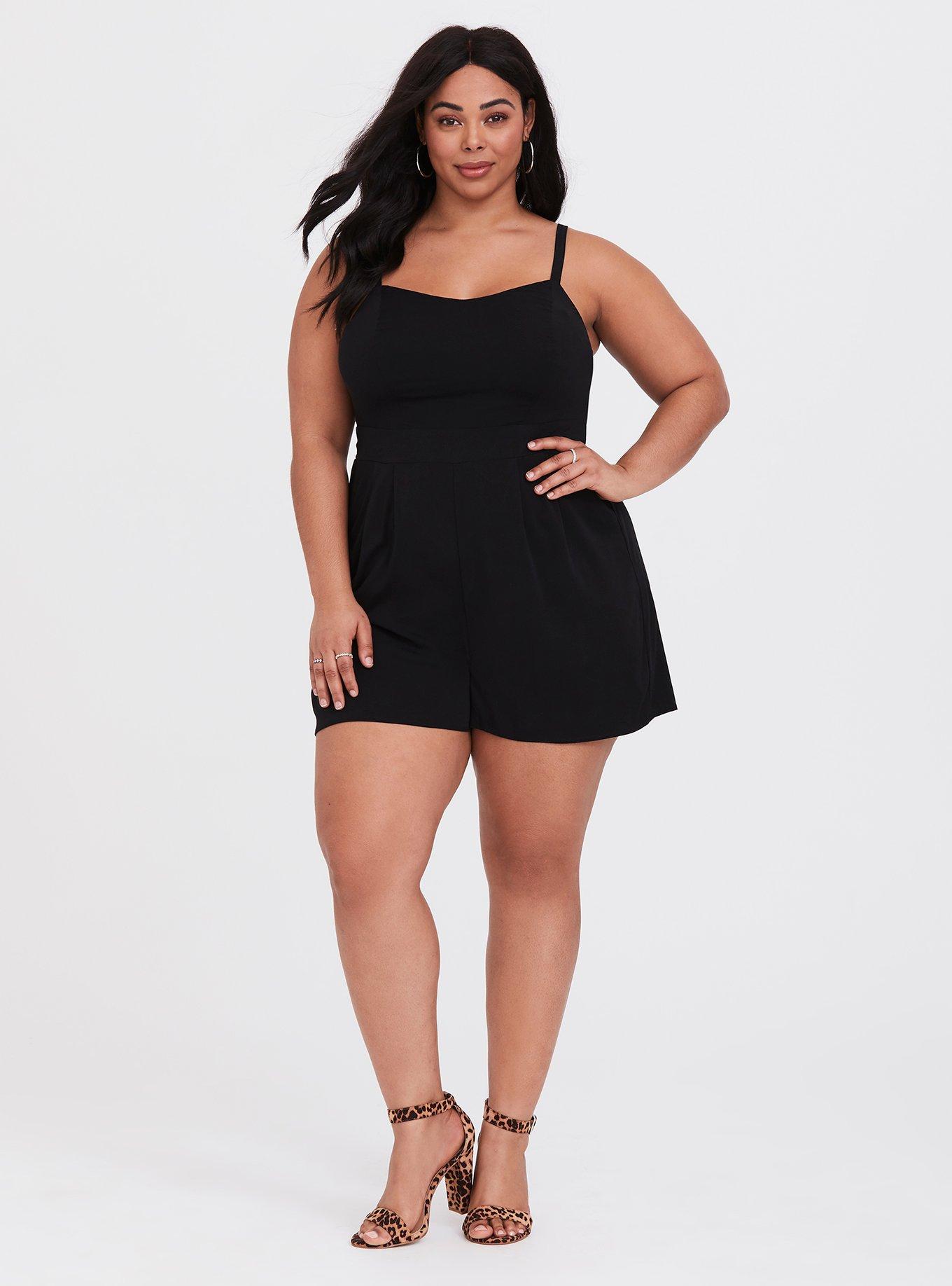 Plus Size Challis Romper, BLACK, alternate