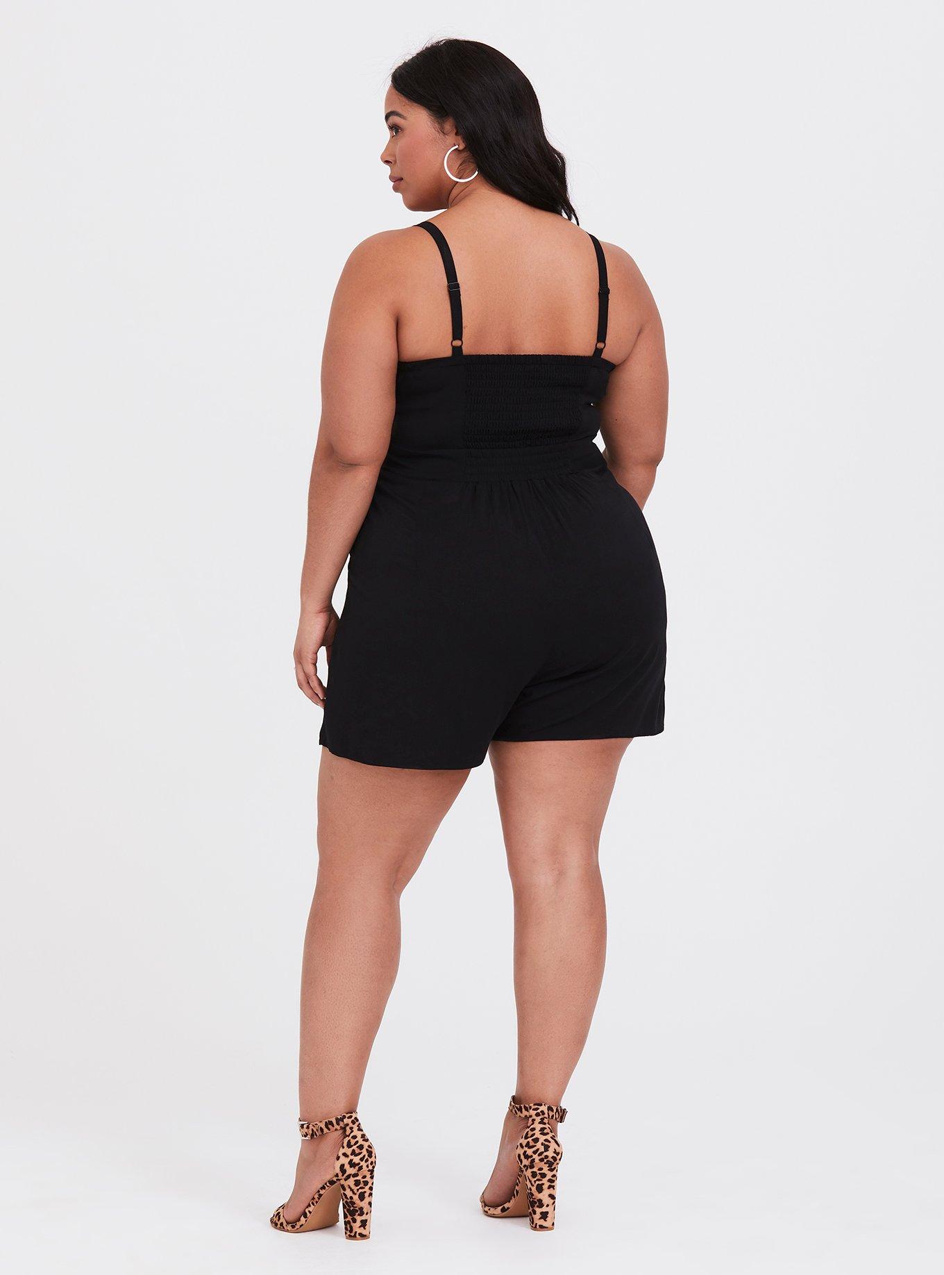 Plus Size Challis Romper, BLACK, alternate