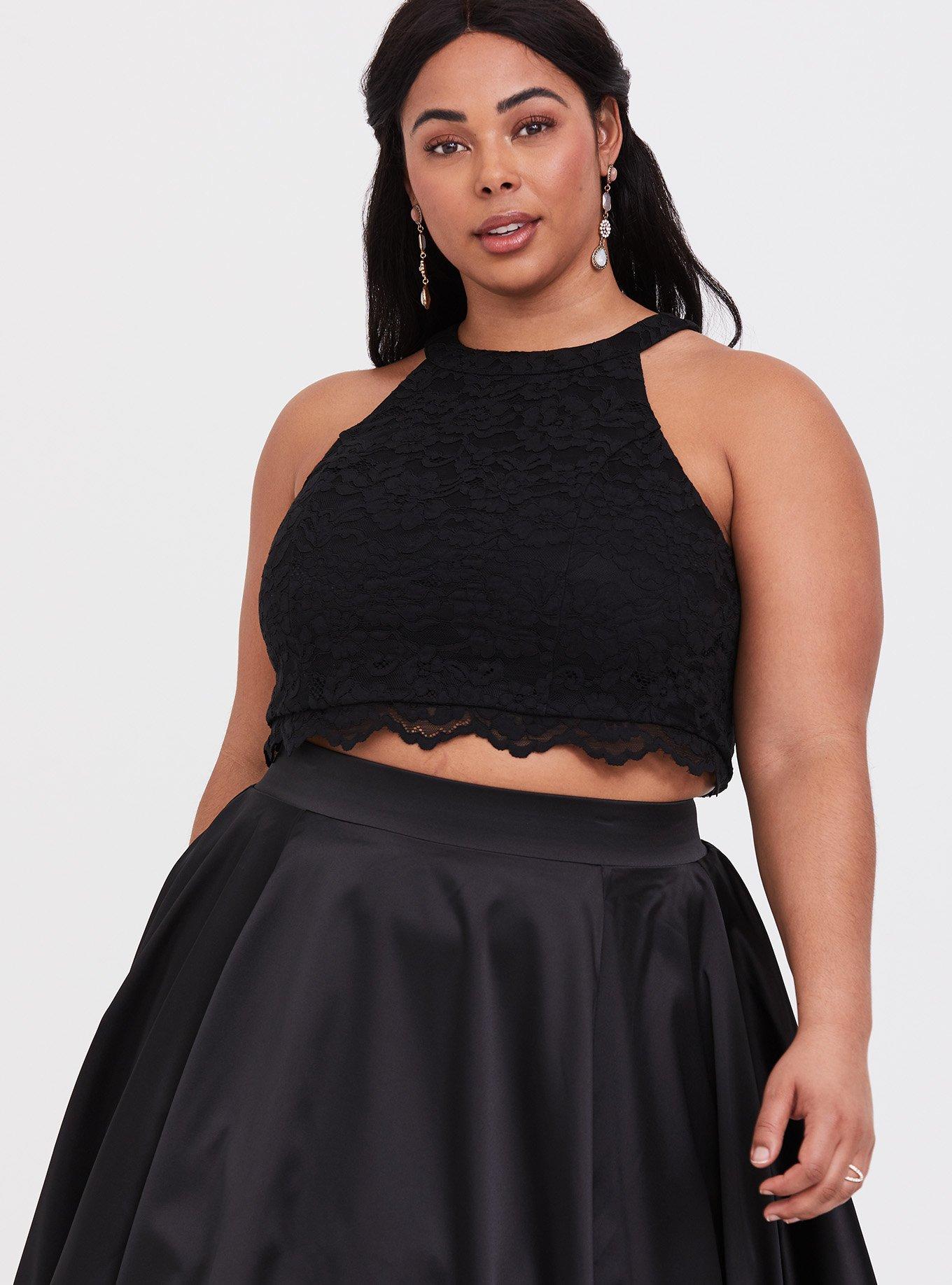 Plus Size Special Occasion Black Lace Satin Skirt 2 Piece Set Torrid