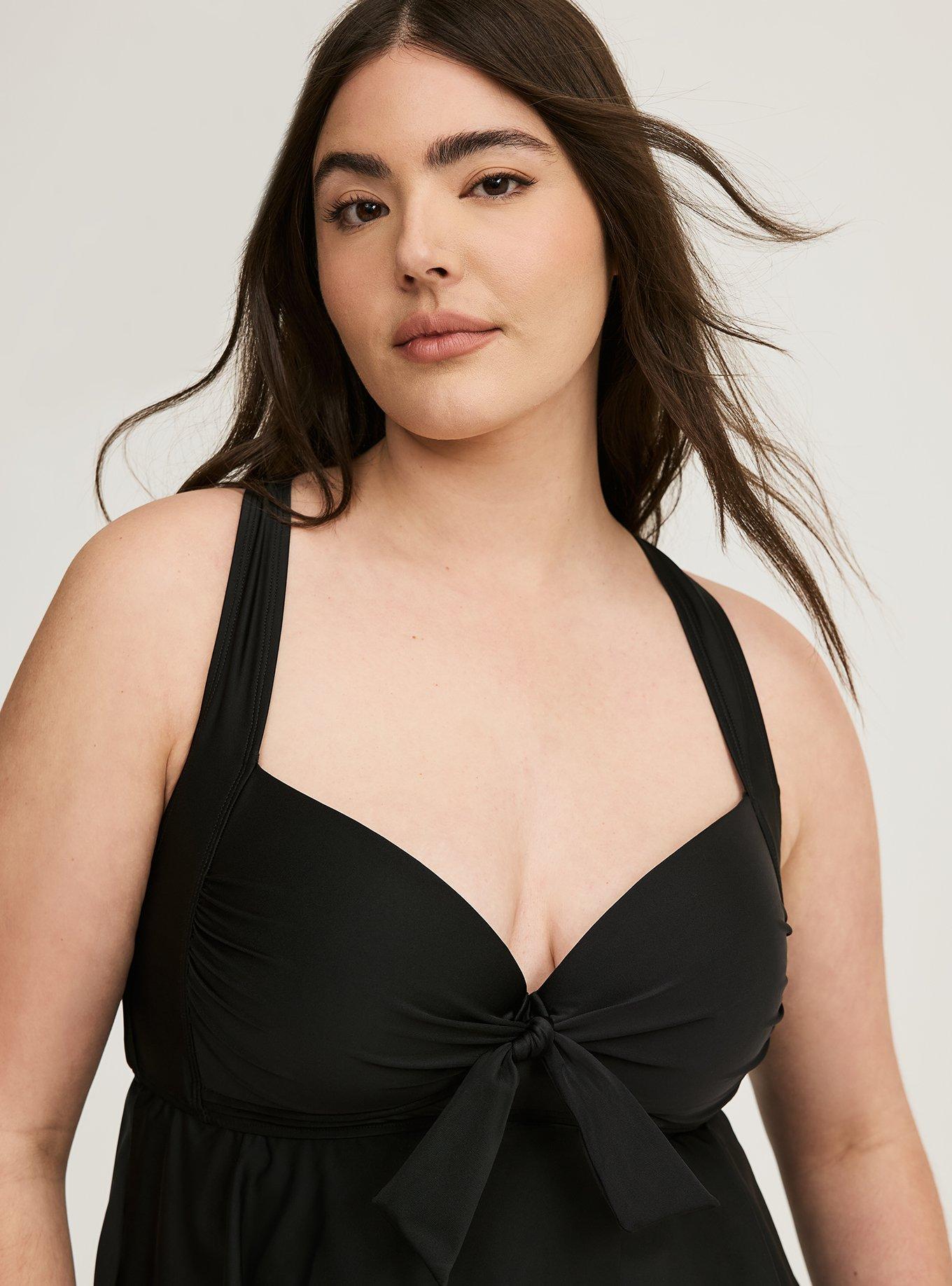 Wireless Babydoll Tie-Front Tankini