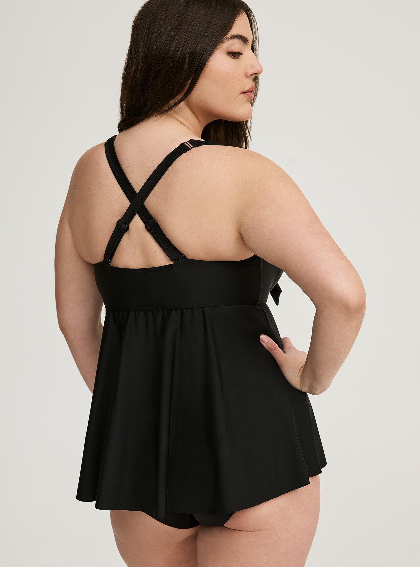 Wireless Babydoll Tie-Front Tankini