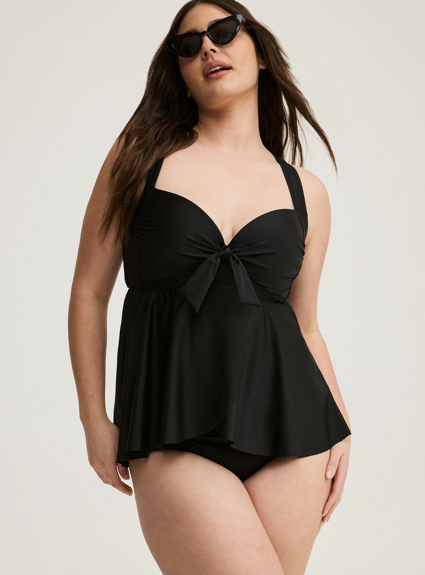 Wireless Babydoll Tie-Front Tankini