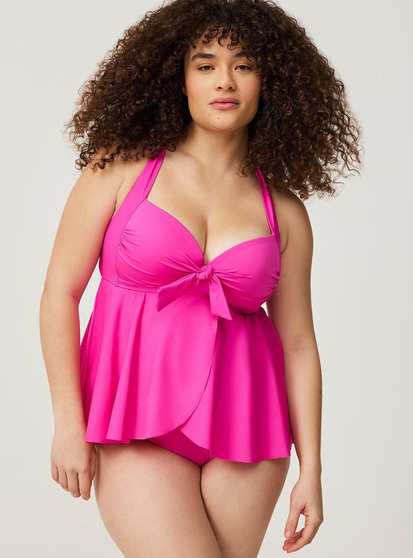 Wireless Babydoll Tie-Front Tankini