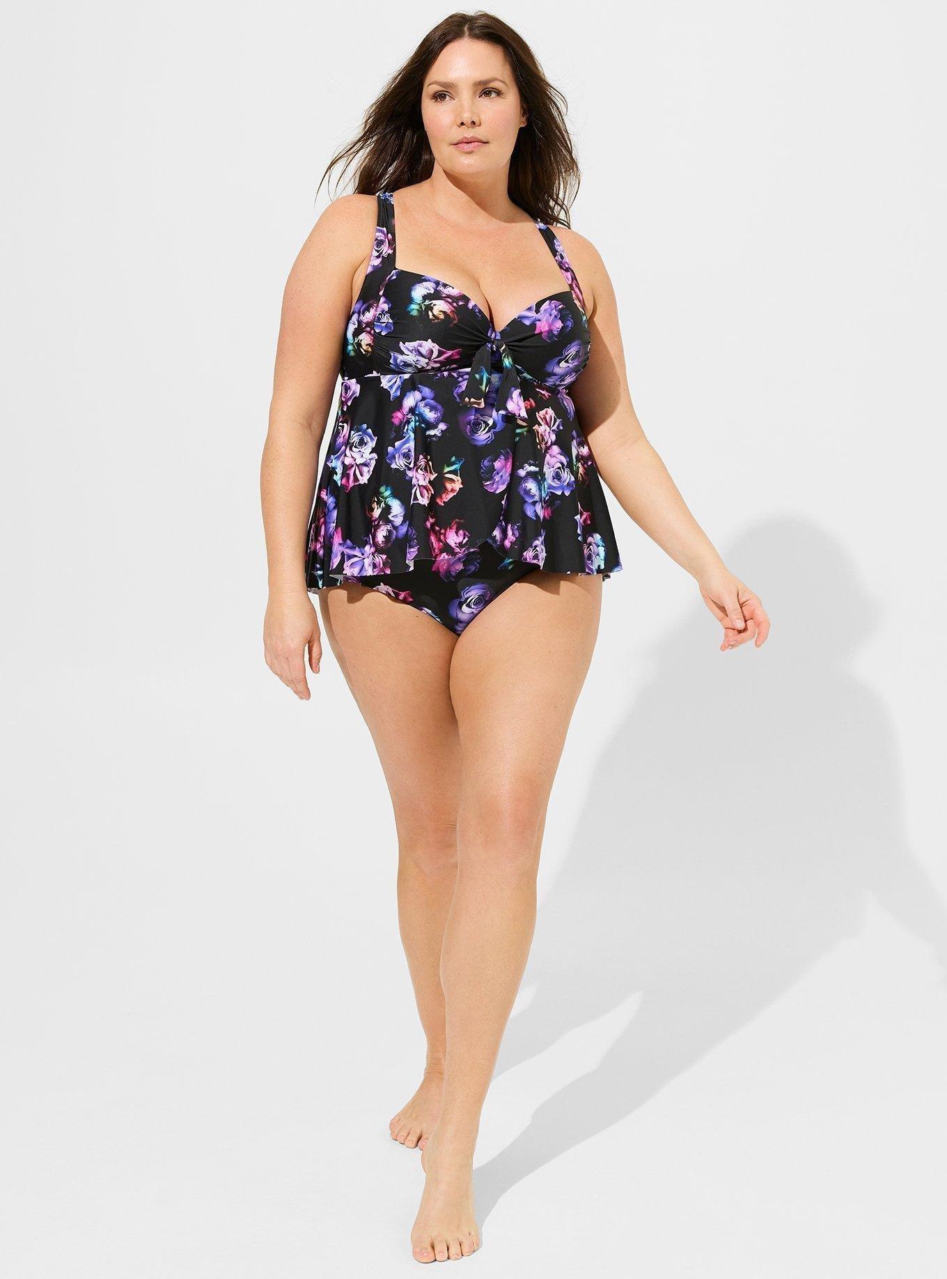 Wireless Babydoll Tie-Front Tankini