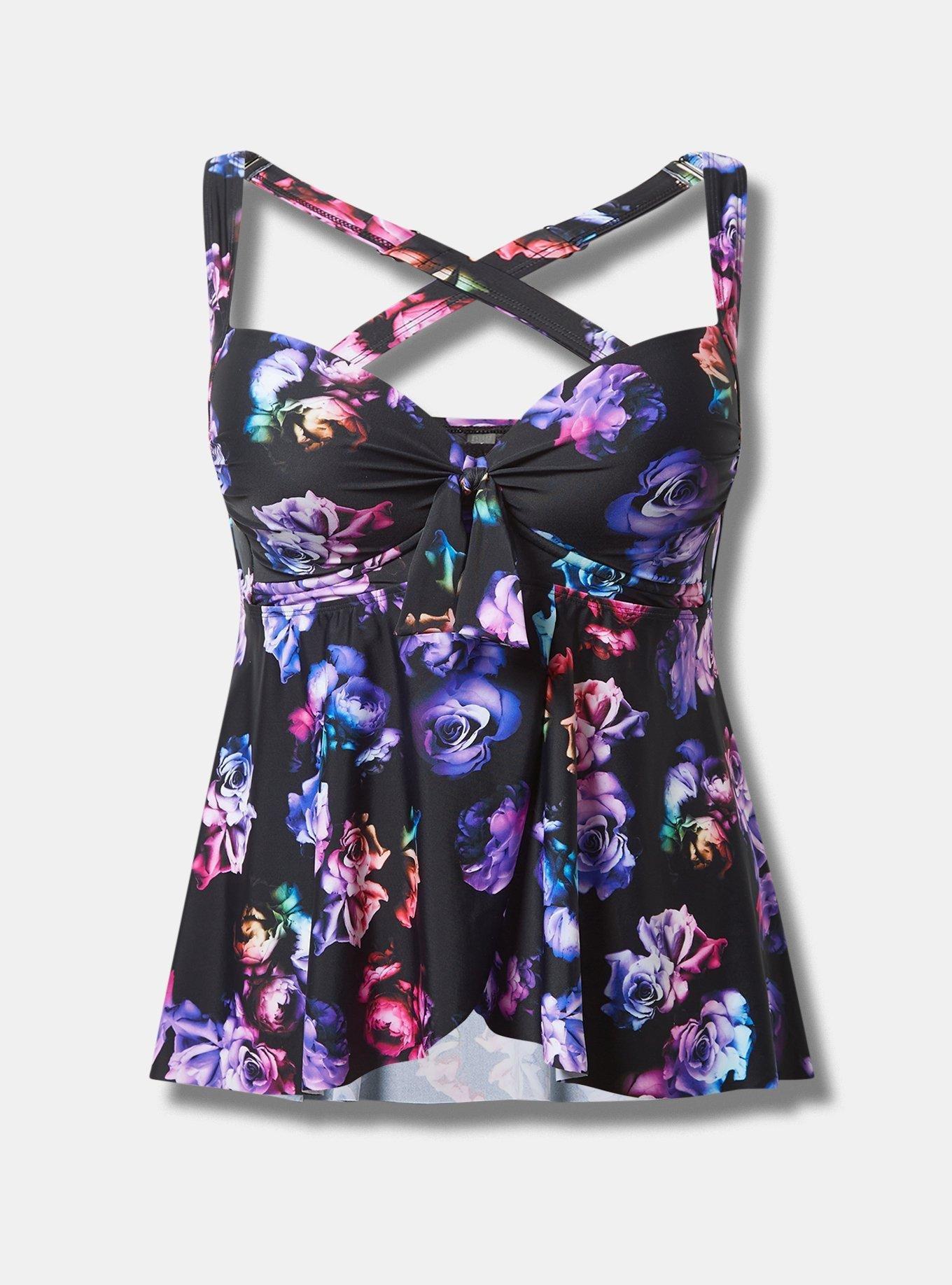 Wireless Babydoll Tie-Front Tankini