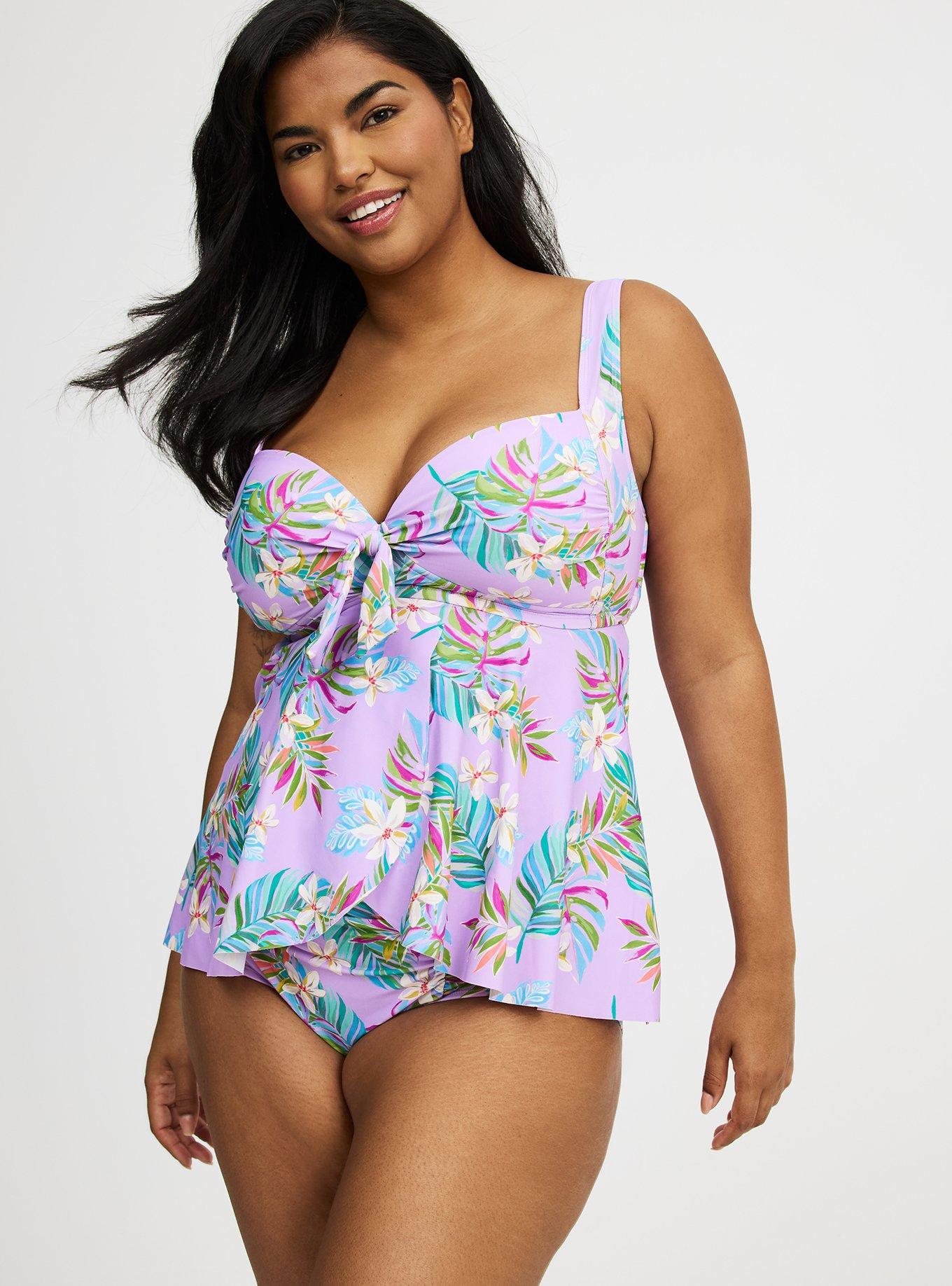 Wireless Babydoll Tie-Front Tankini