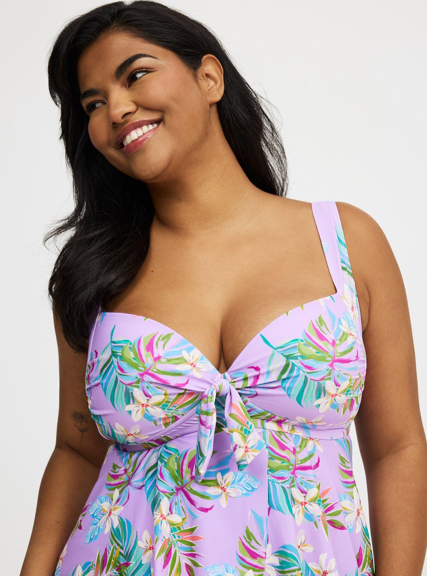Wireless Babydoll Tie-Front Tankini
