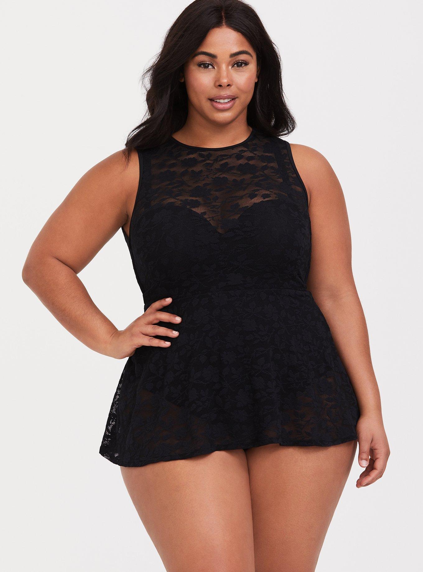 Plus Size Black Lace Peplum Swim Dress Torrid