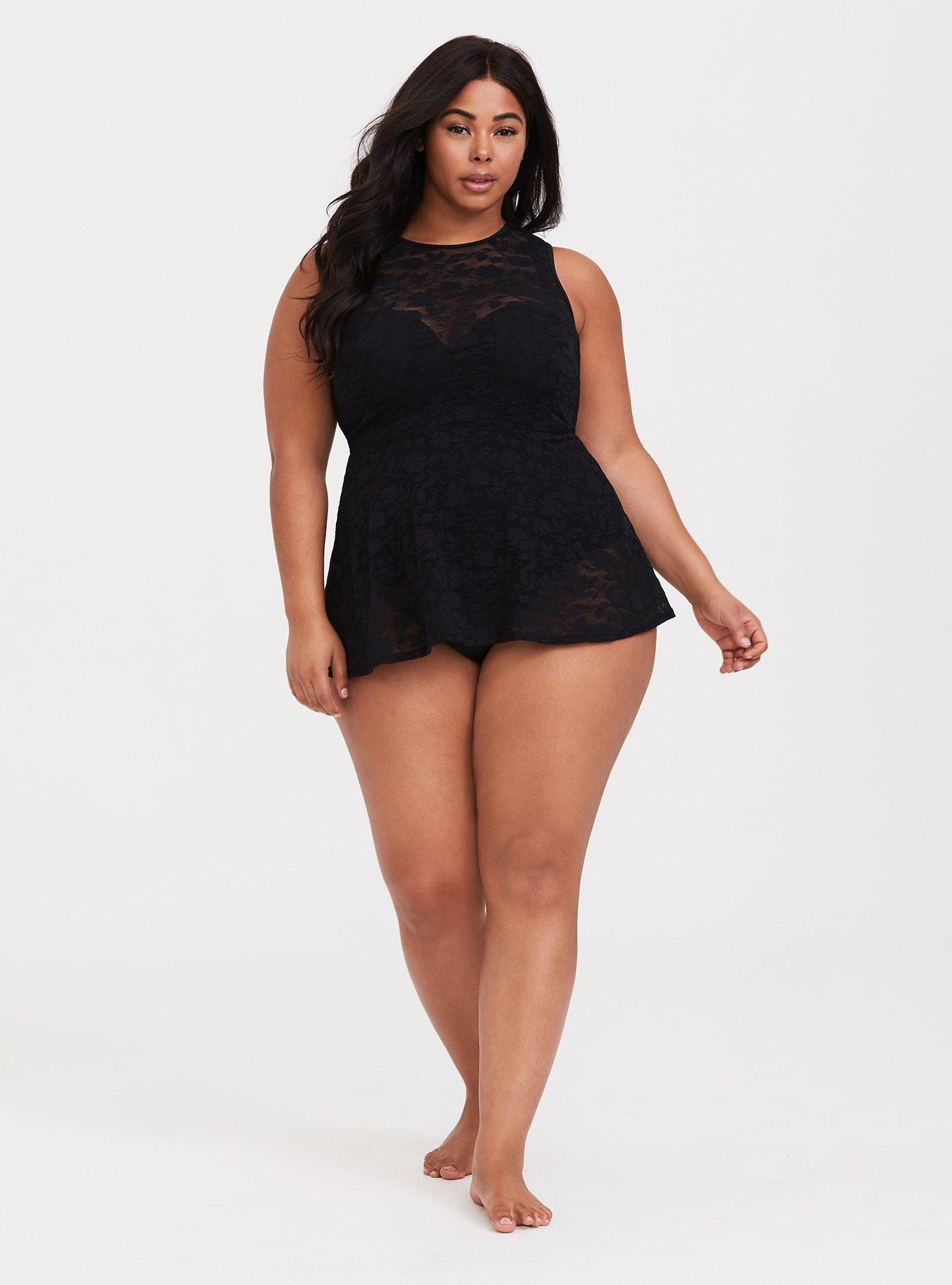 Plus Size Black Lace Peplum Swim Dress Torrid