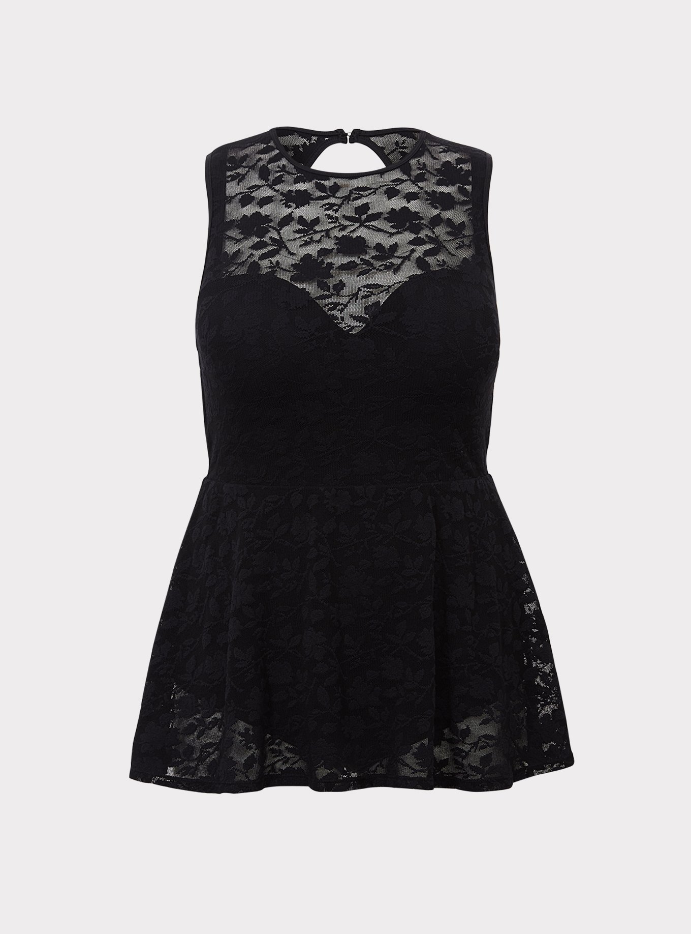 Black Lace Peplum Swim Dress, , hi-res