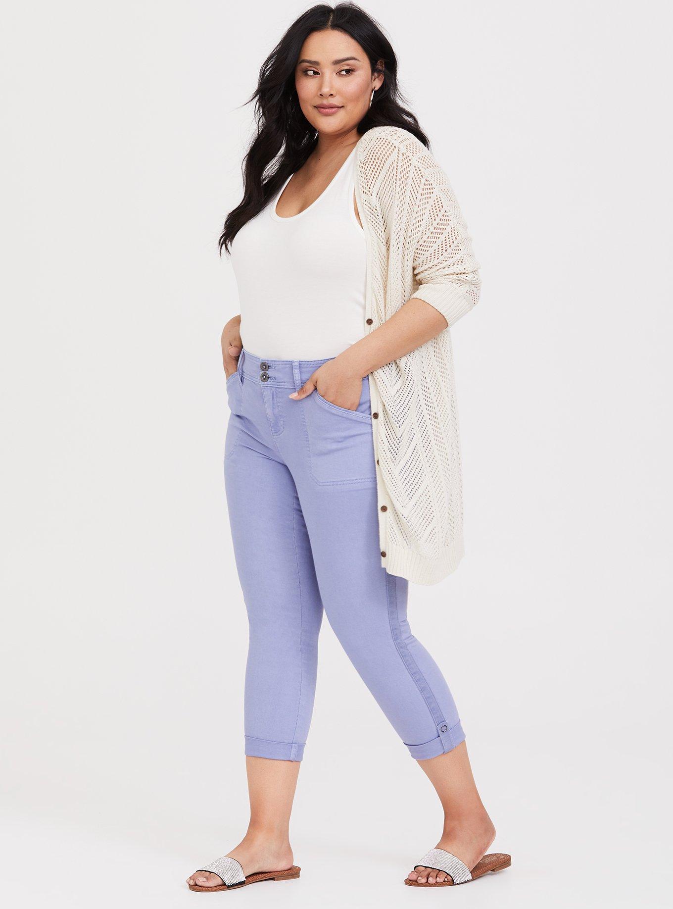 Plus Size Aviator Crop Twill Pant - Lavender Purple, PURPLE INDIGO, alternate