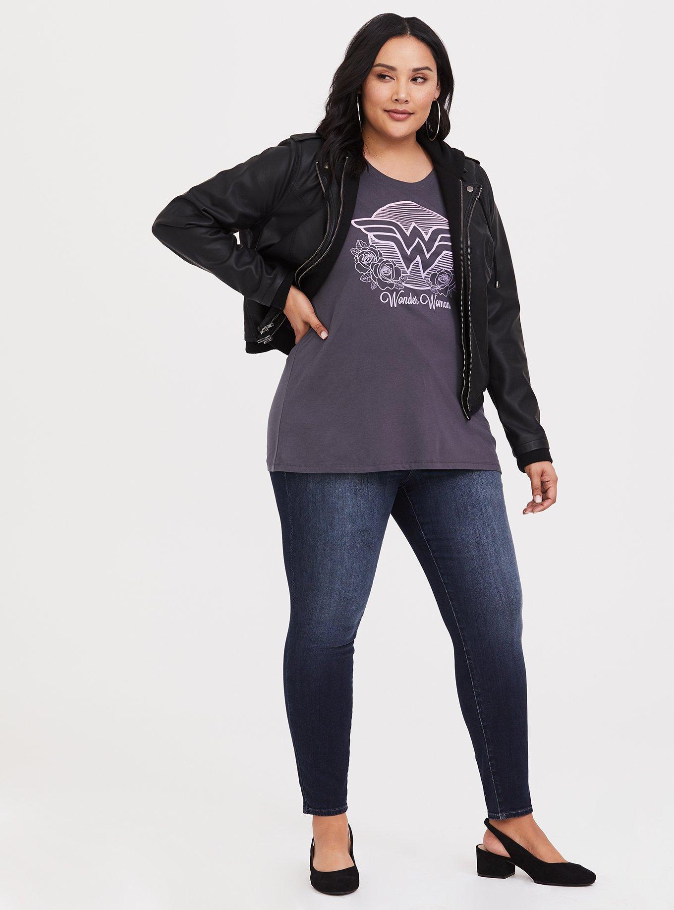 Plus Size Wonder Woman Grey Slim Fit Tee, NINE IRON, alternate