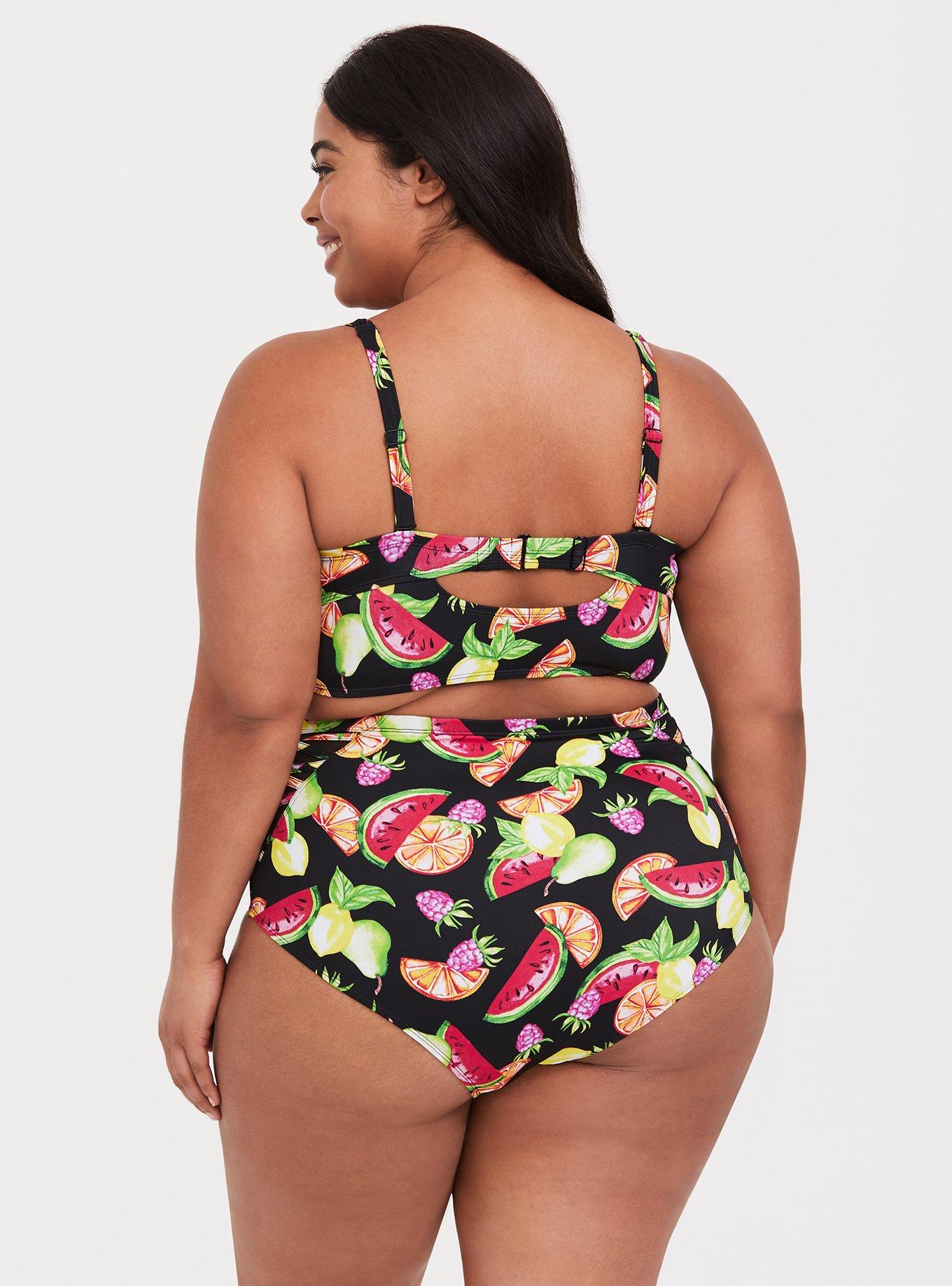 Plus Size - Black & Multi Fruit Lattice Push-Up Balconette Bikini Top -  Torrid