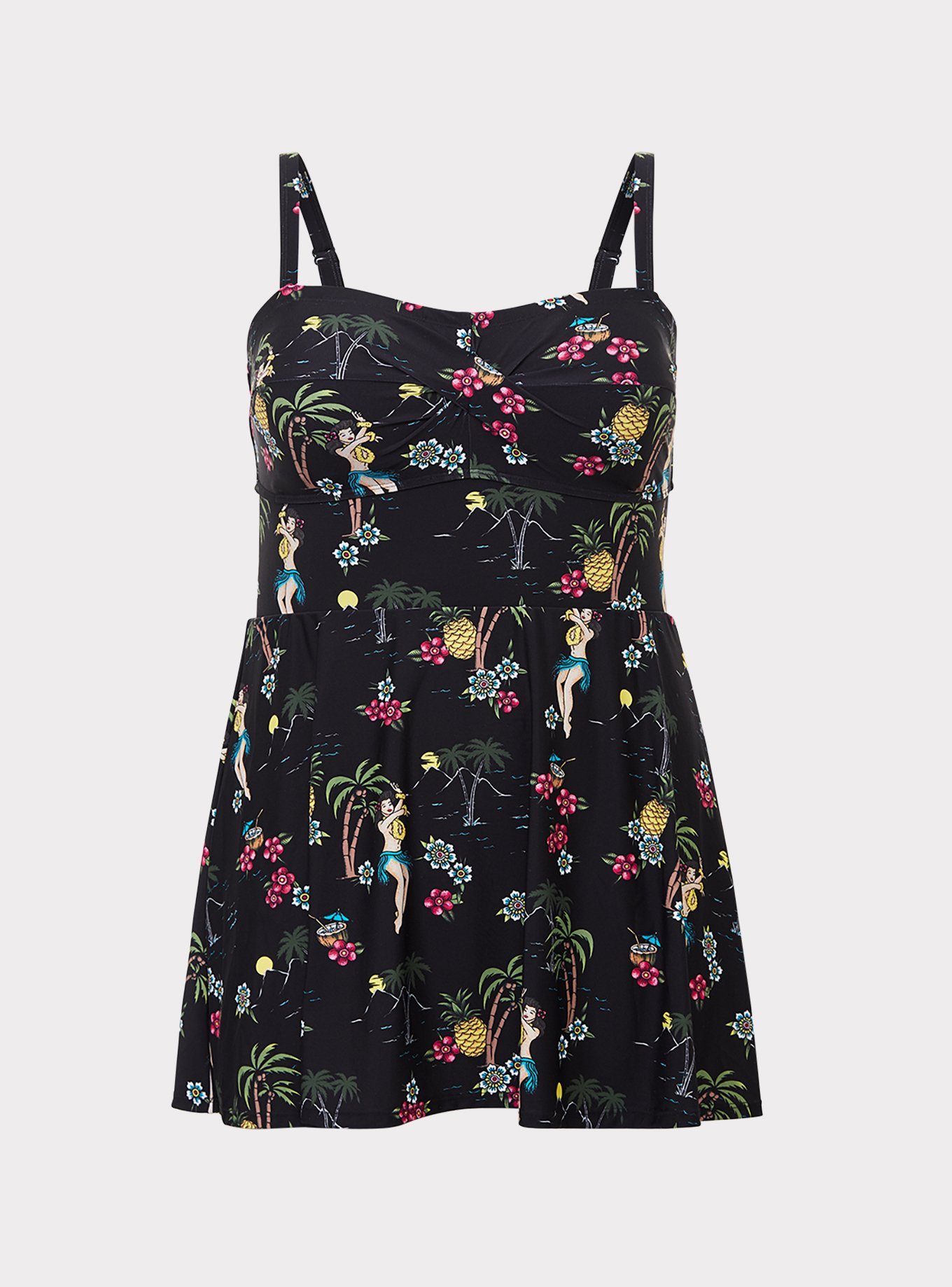Black Hula Girl Wireless One-Piece Swim Dress, , hi-res
