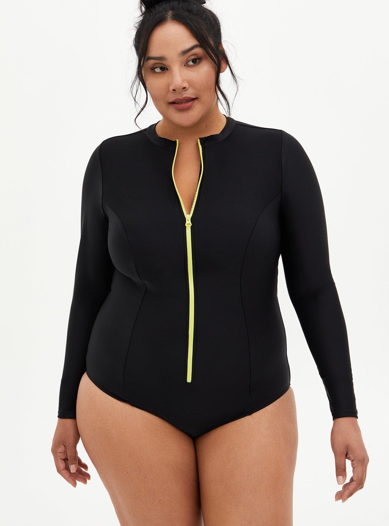 Plus Size - Active Wireless Long Sleeve Rashguard One Piece Swimsuit -  Torrid