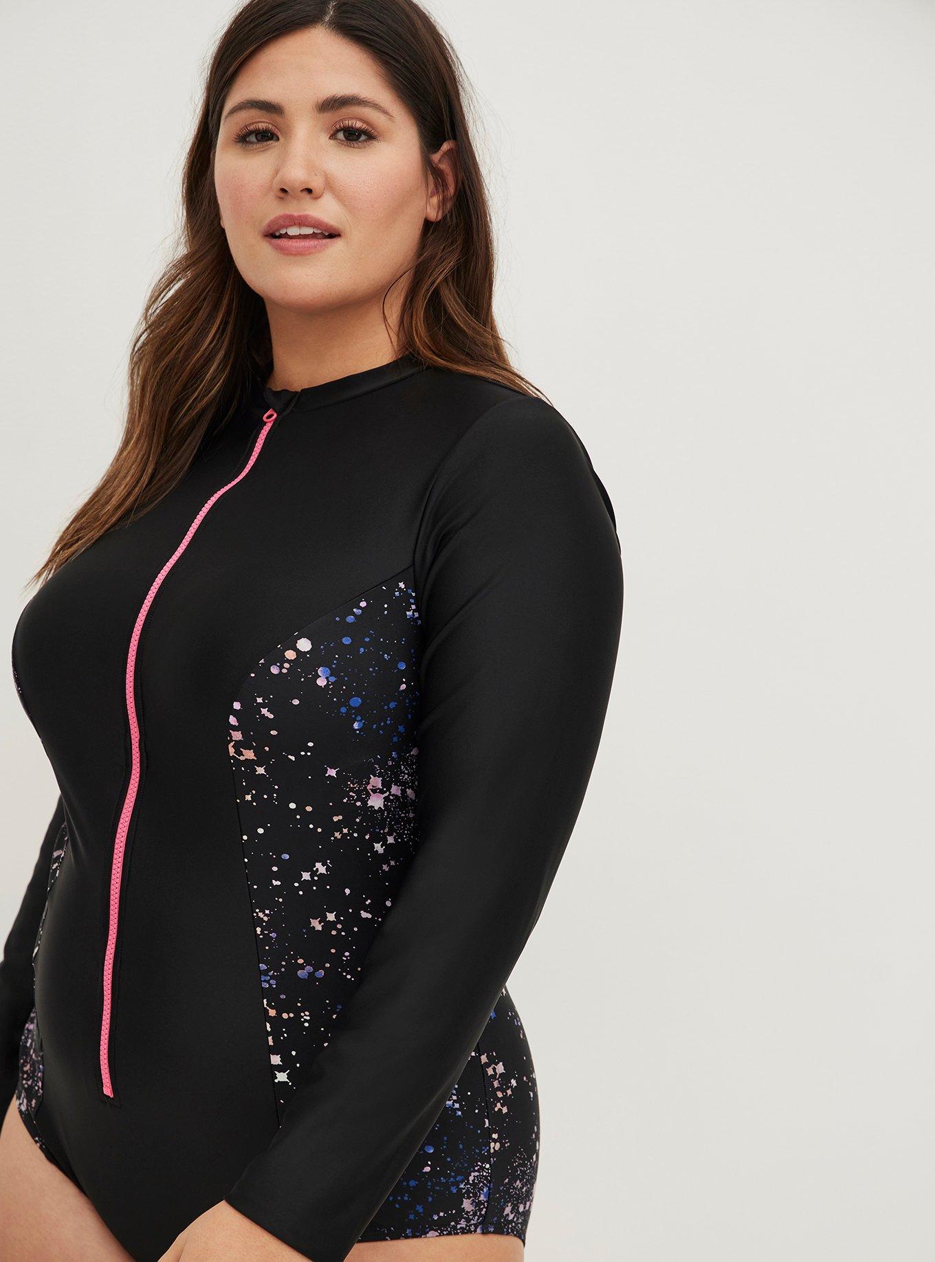 Plus Size - Wireless Long Sleeve Rashguard One Piece Swimsuit - Torrid