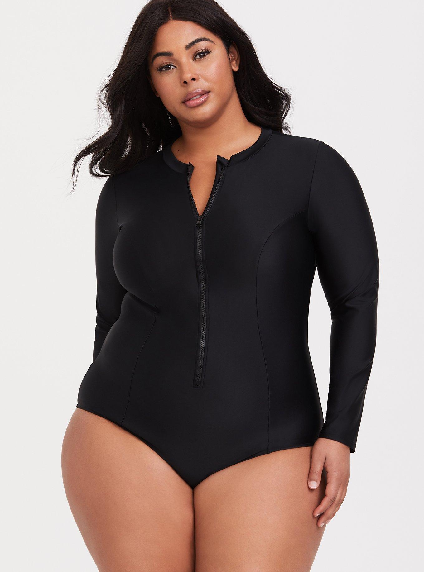 Plus Size Swimsuits Sleeves  Plus Size Swimwear Women Black