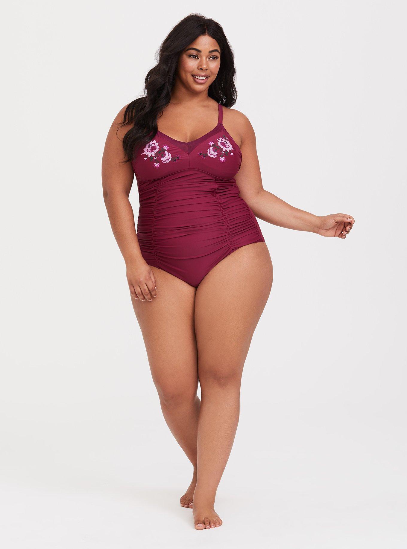 Plus Size Wireless Mesh Trim One Piece Swimsuit Torrid