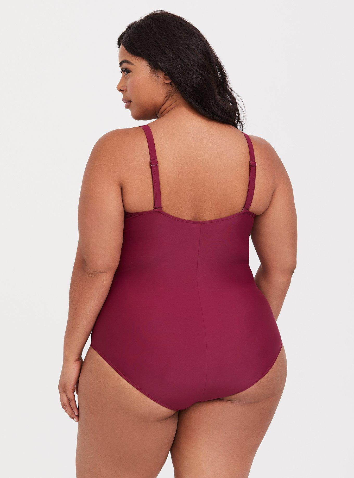 Plus Size Wireless Mesh Trim One Piece Swimsuit Torrid